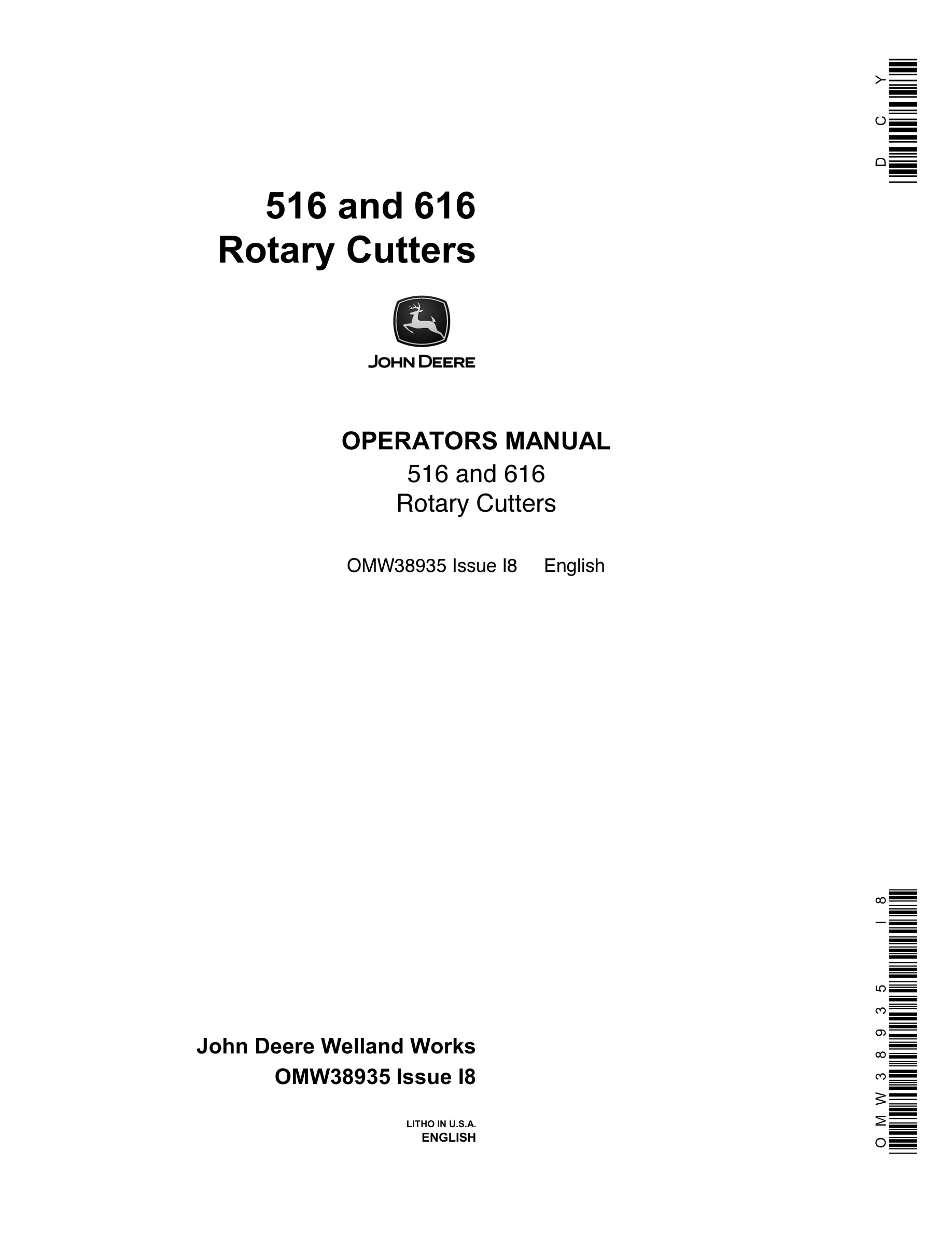 John Deere 516 and 616 Rotary Cutter Operator Manual OMW38935-1