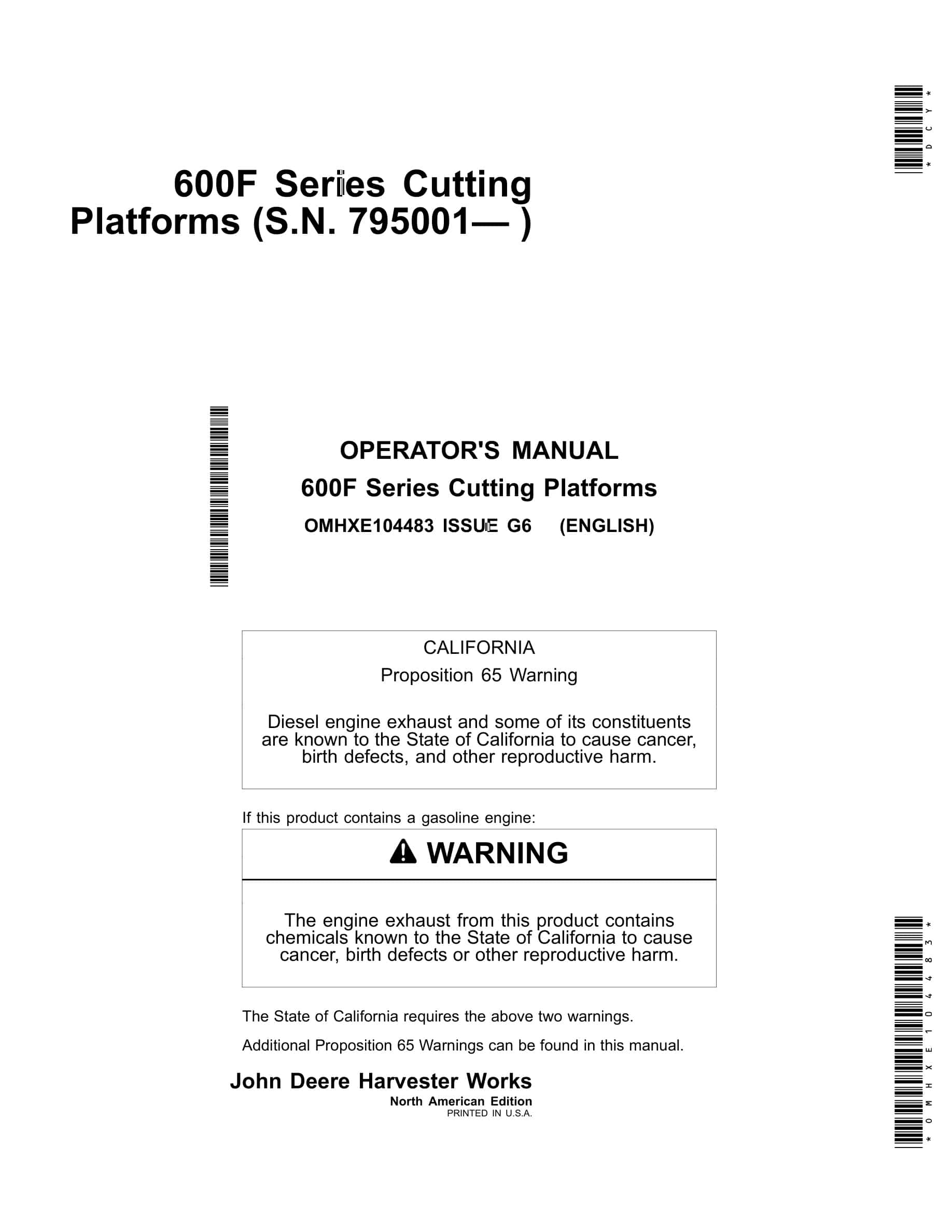 John Deere 600 F Series Cutting Platforms Operator Manual OMHXE104483-1