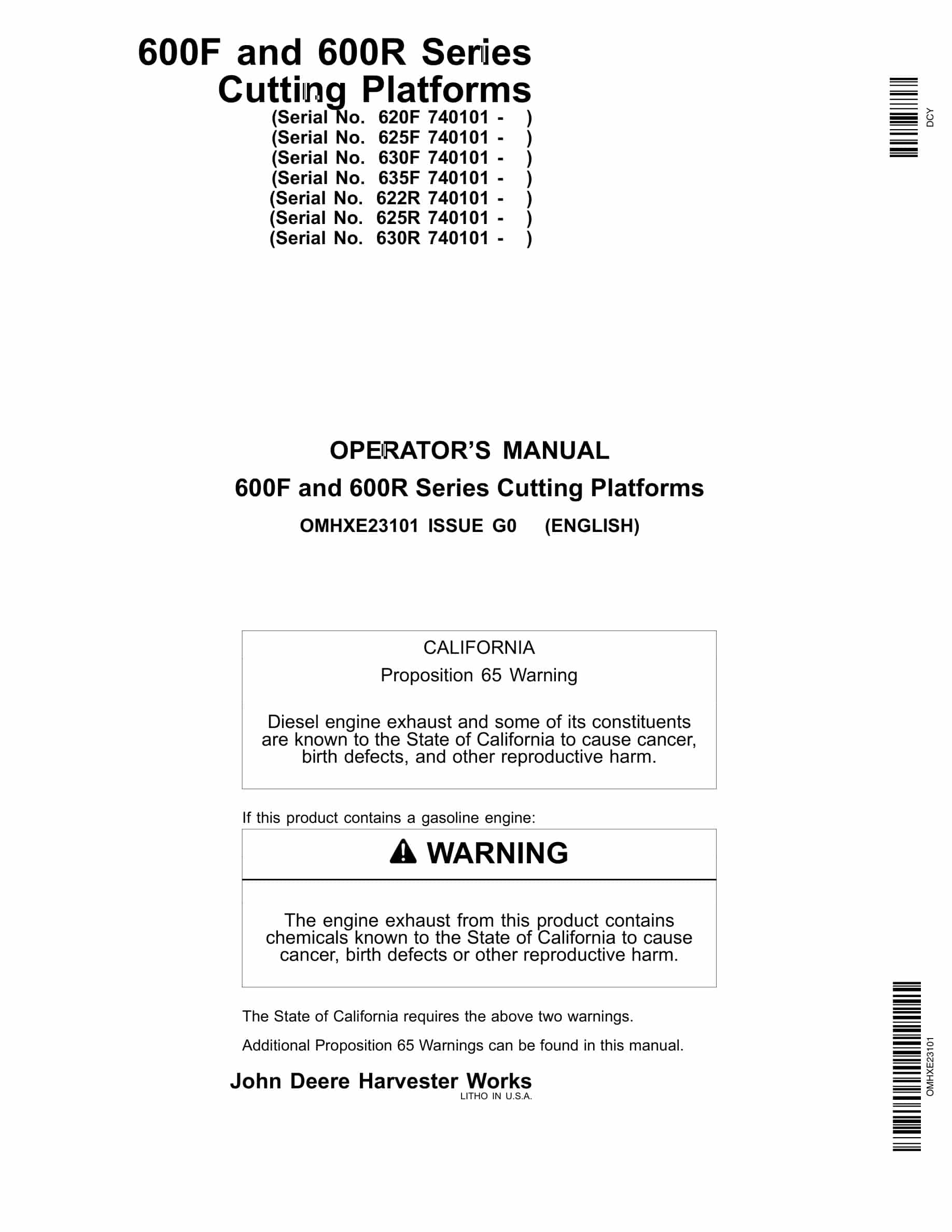 John Deere 600 F and 600 R Series Cutting Platforms Operator Manual OMHXE23101-1