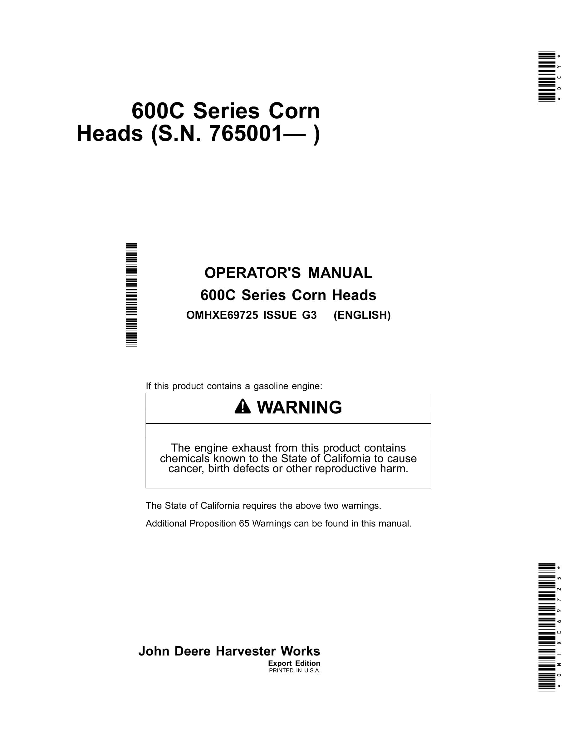John Deere 600C Series Corn Heads Operator Manual OMHXE69725-1
