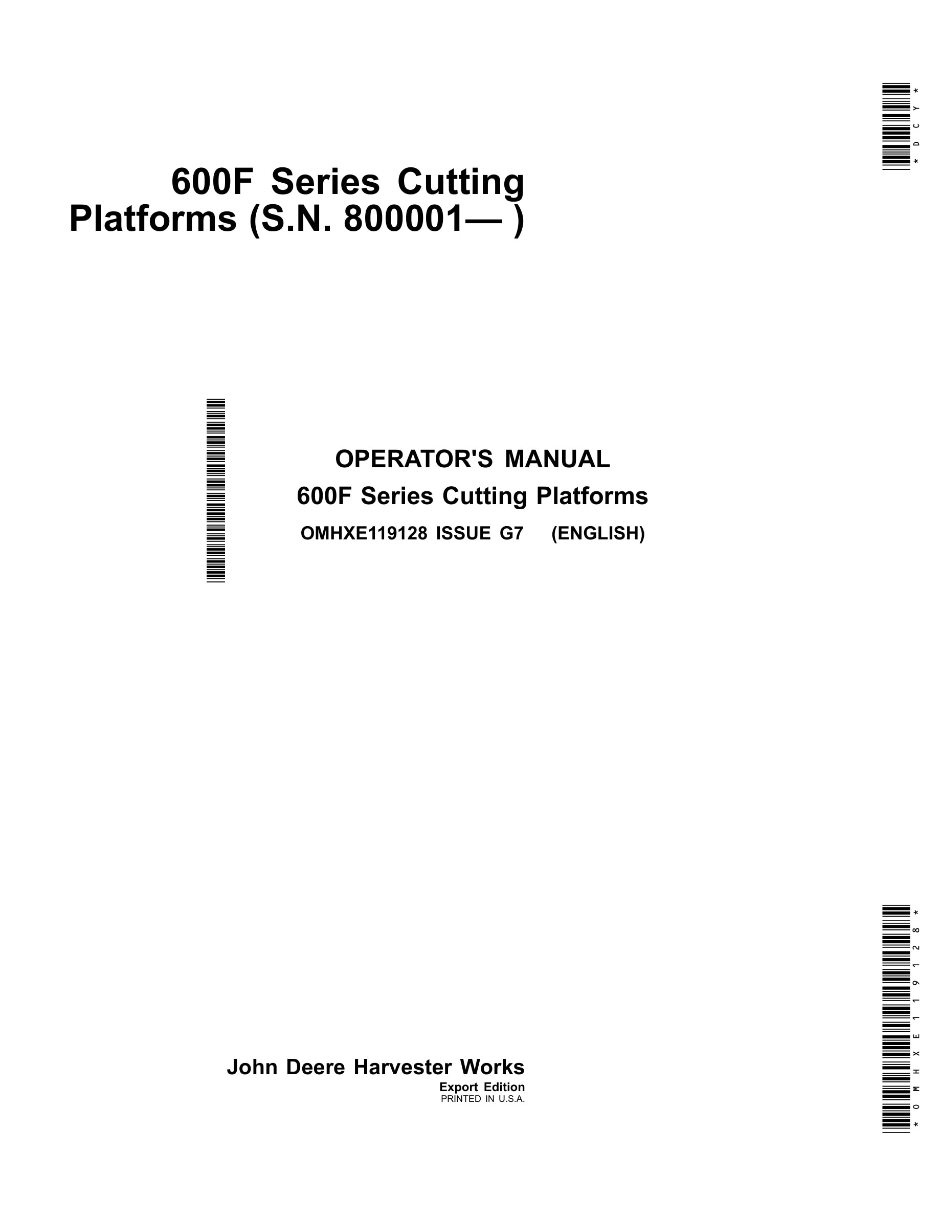 John Deere 600F Series Cutting Platforms Operator Manual OMHXE119128-1