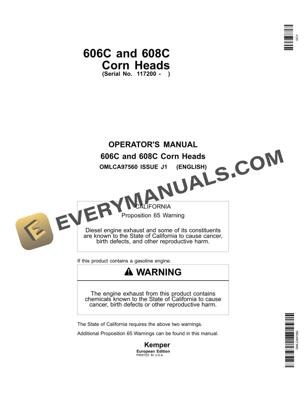 John Deere 606C and 608C Corn Heads Operator Manual OMLCA97560-1