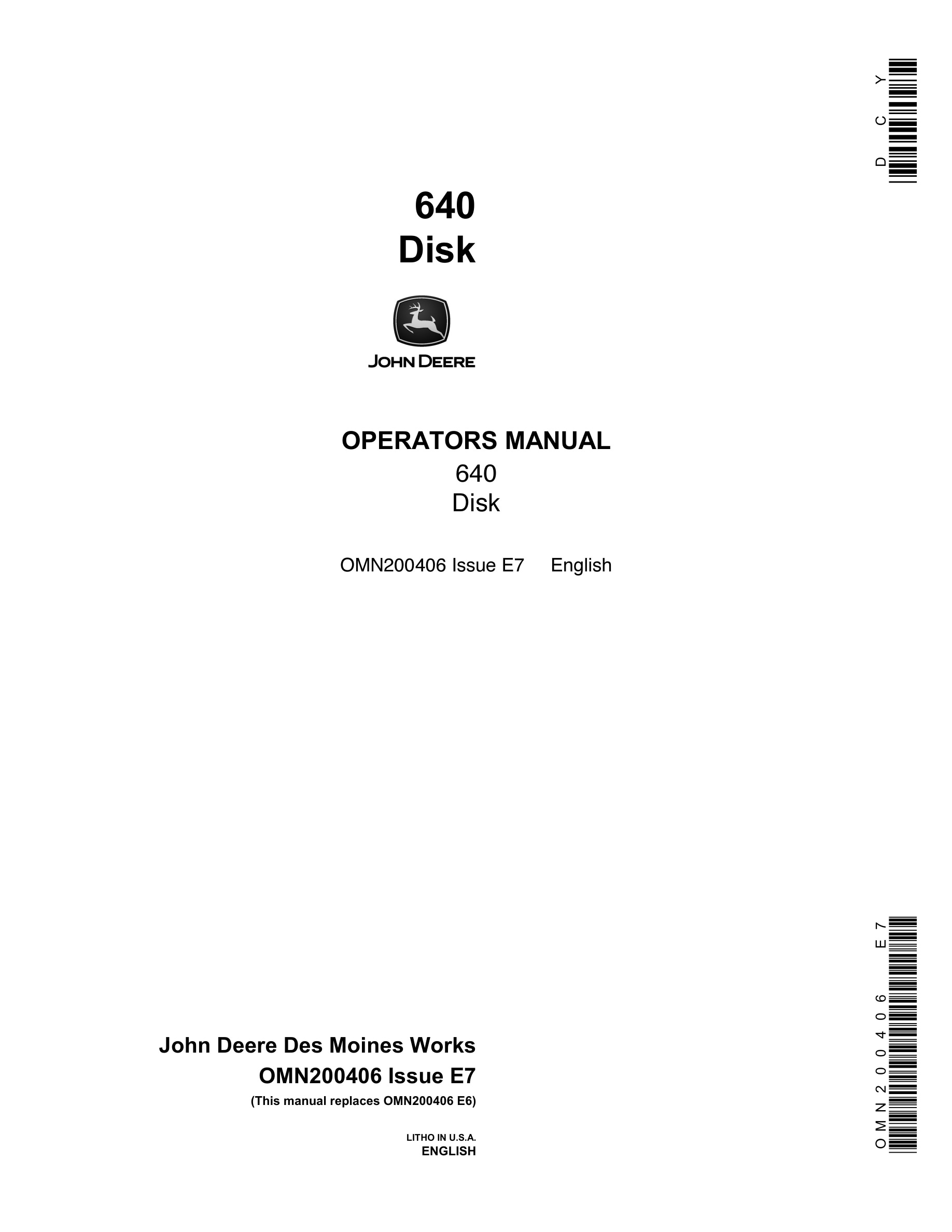 John Deere 640 DISK Operator Manual OMN200406-1