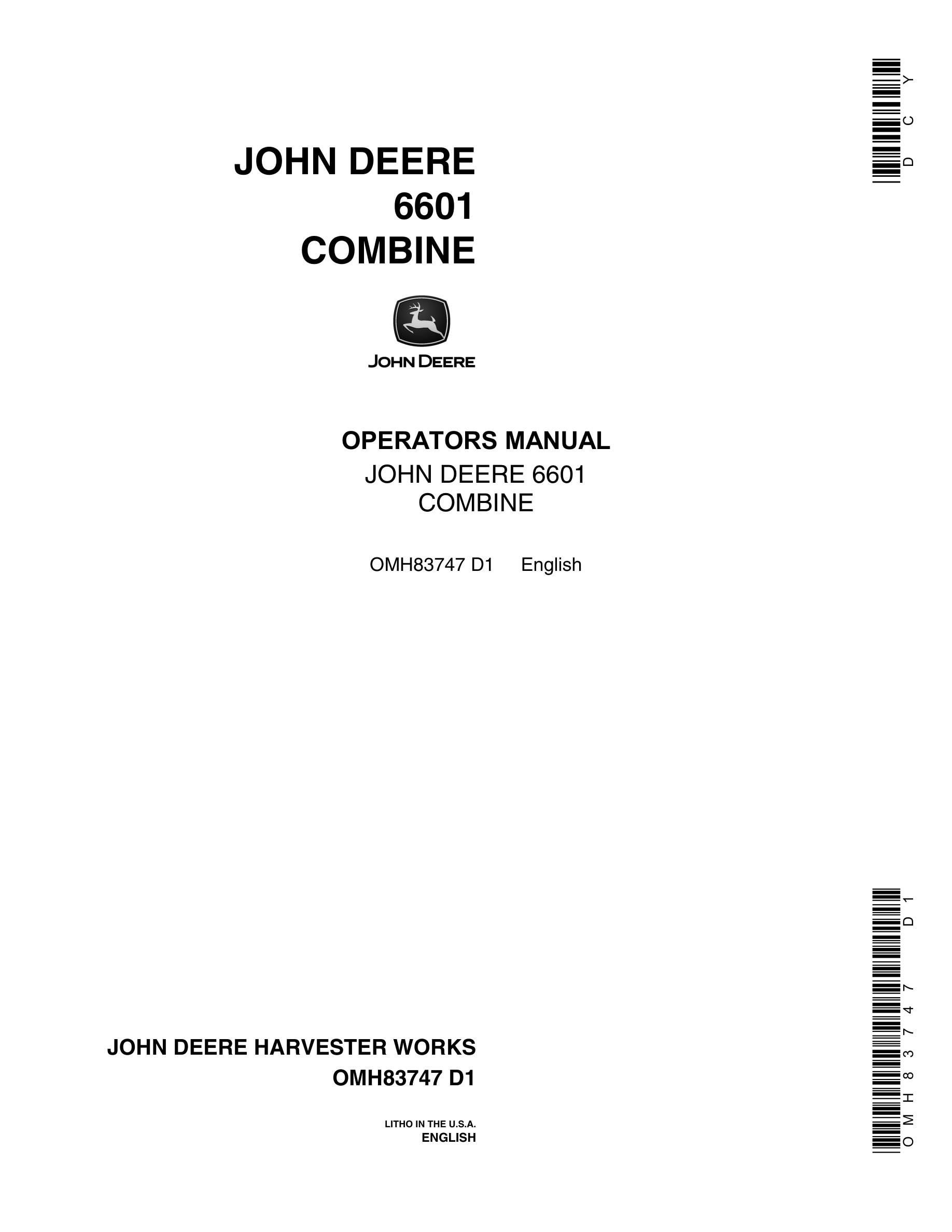 John Deere 6601 Combine Operator Manual OMH111326-1