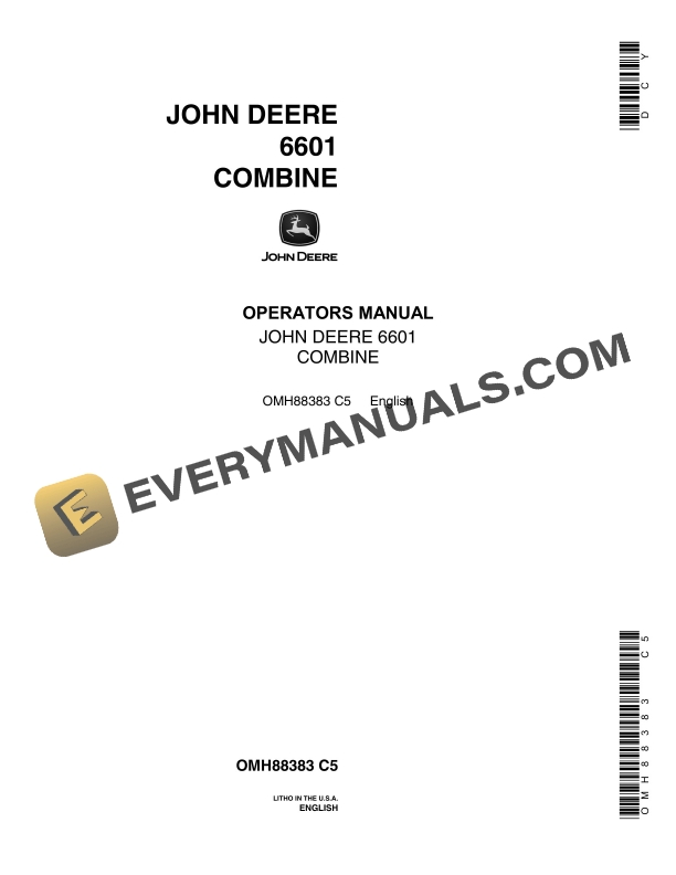 John Deere 6601 Combine Operator Manual OMH95659-1