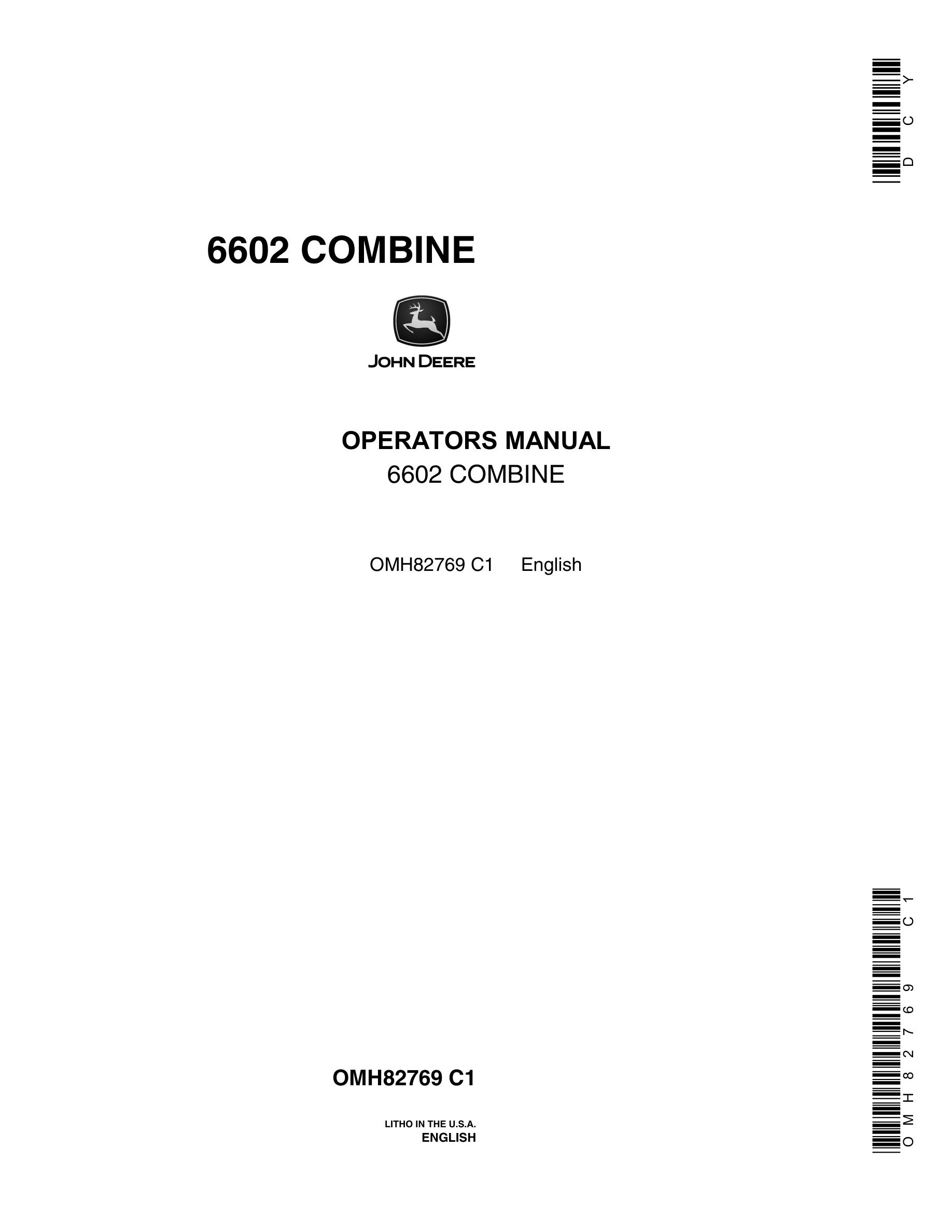 John Deere 6602 Combine Operator Manual OMH82769-1