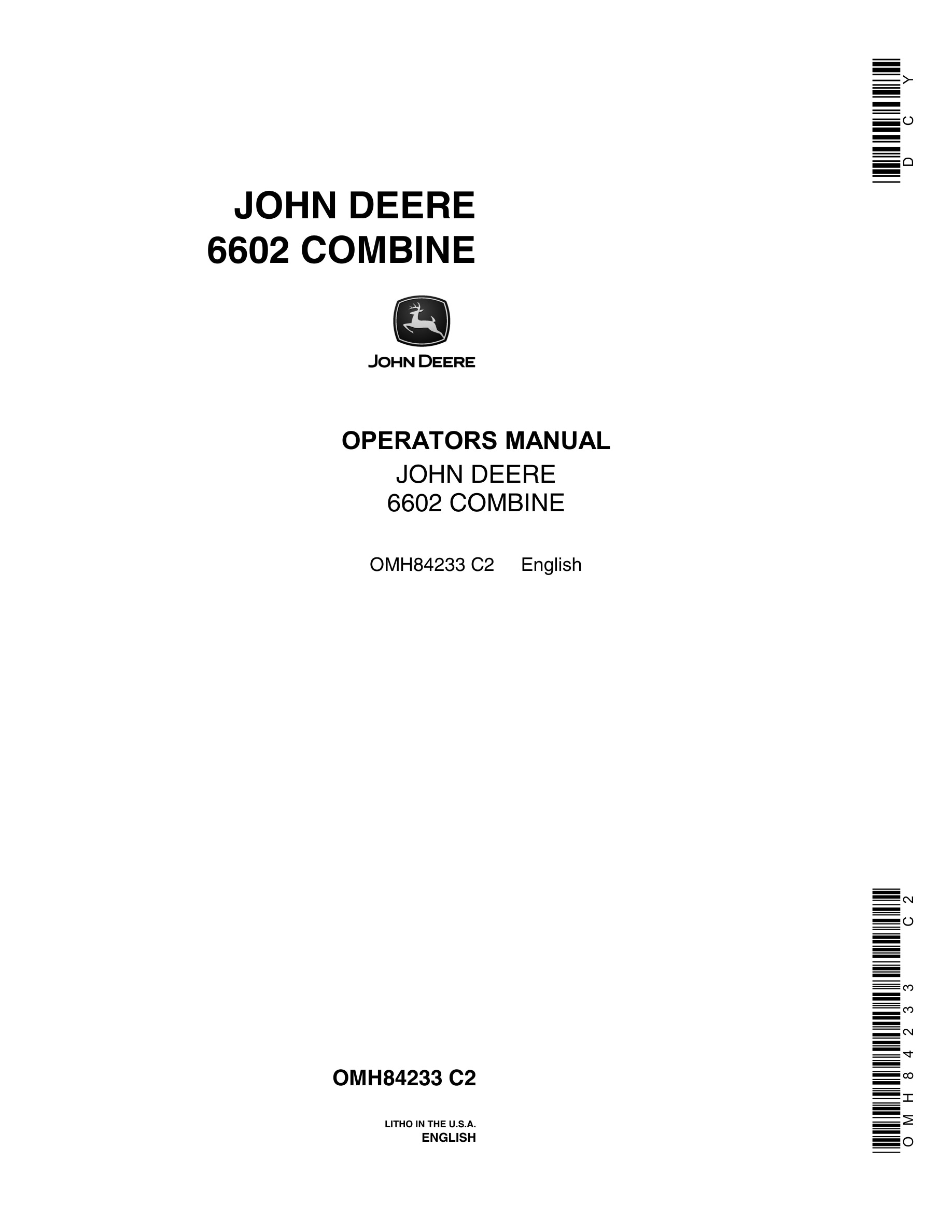 John Deere 6602 Combine Operator Manual OMH84233-1