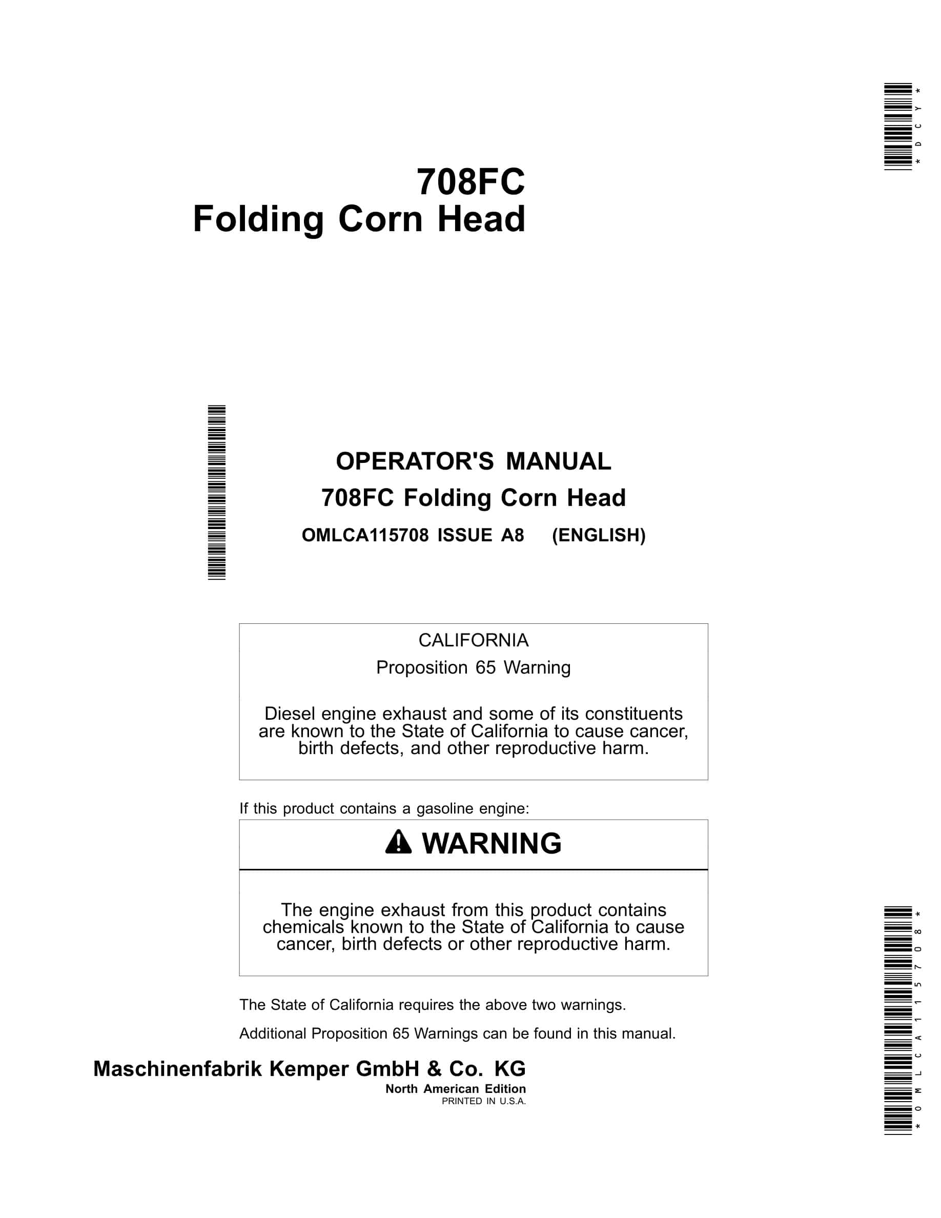 John Deere 708FC Folding Corn Head Operator Manual OMLCA115708-1