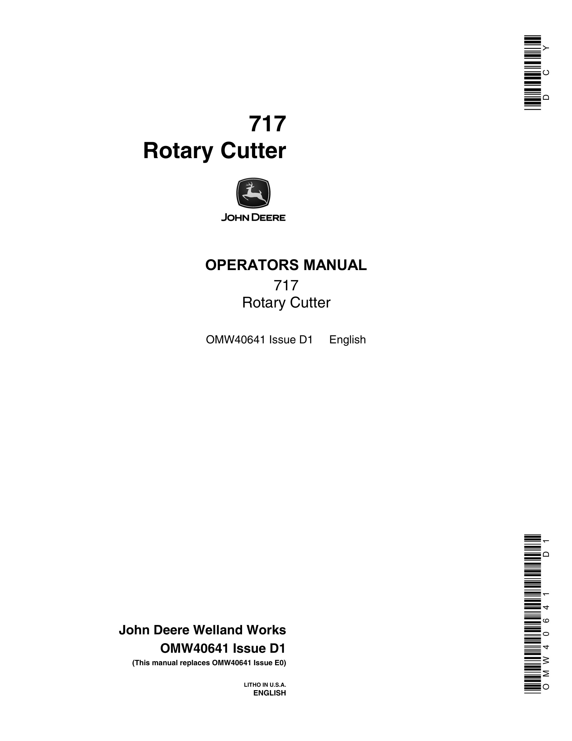 John Deere 717 Rotary Cutter Operator Manual OMW40641-1