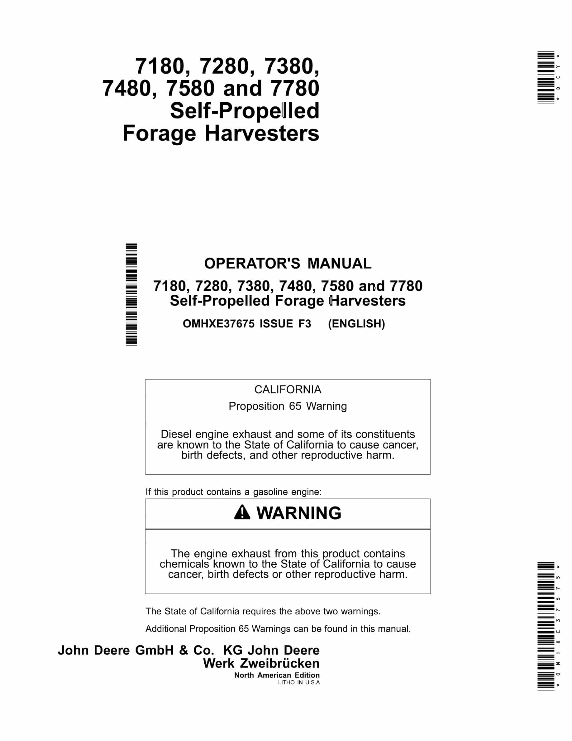 John Deere 7180, 7280, 7380, 7480, 7580 and 7780 Self Operator Manual OMHXE37675-1