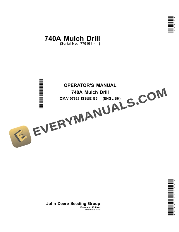 John Deere 740A Mulch Drill Operator Manual OMA107828-1