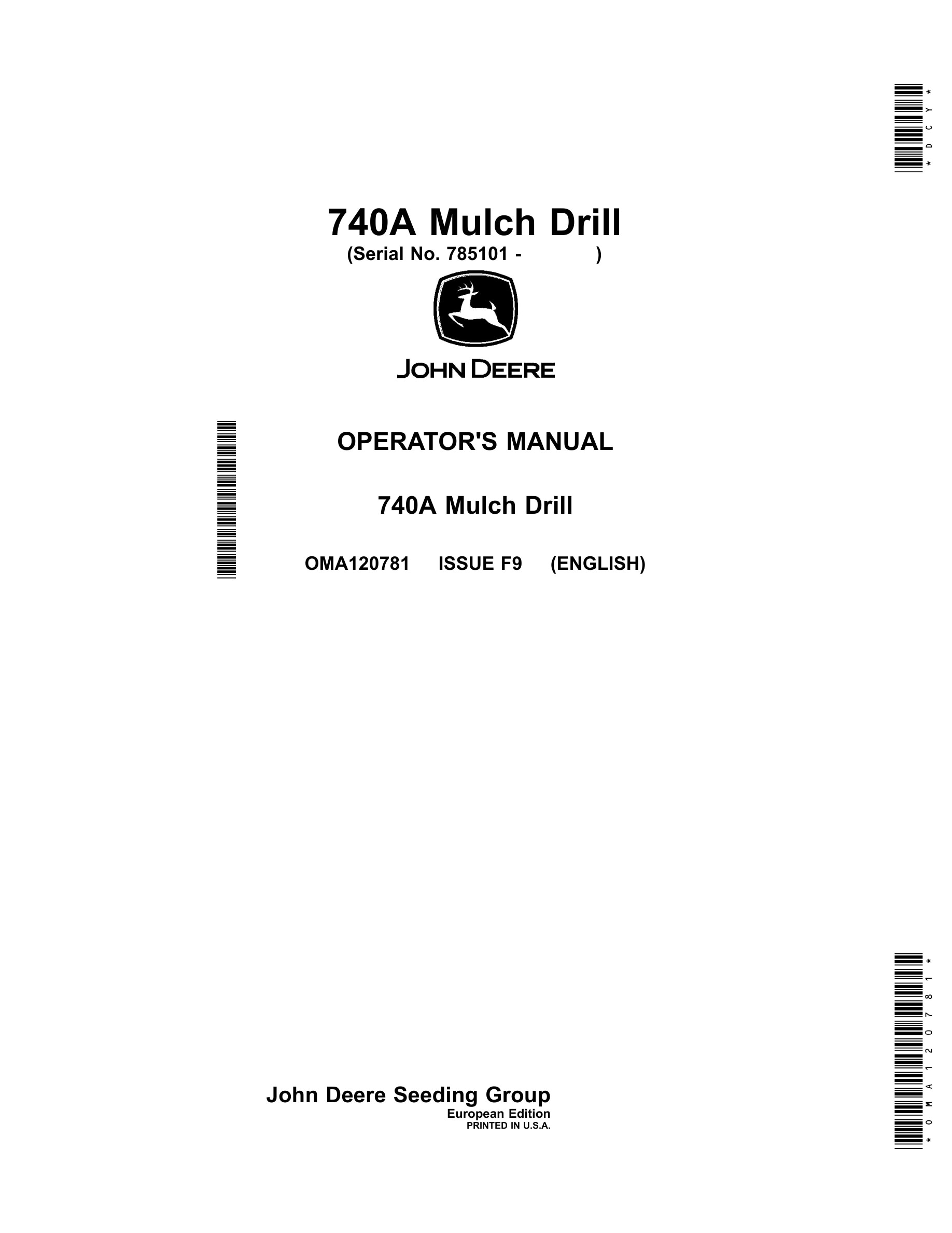 John Deere 740A Mulch Drill Operator Manual OMA120781-1