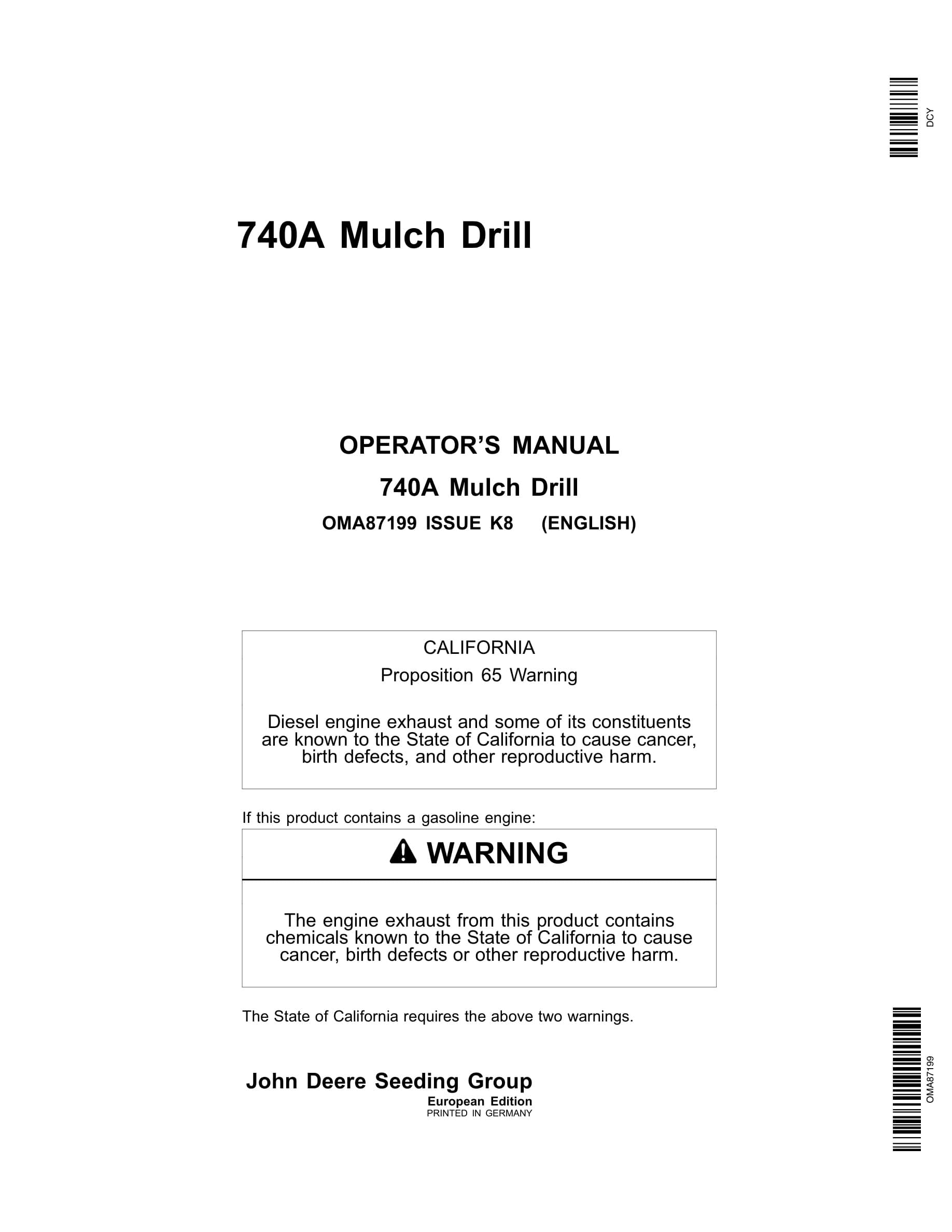 John Deere 740A Mulch Drill Operator Manual OMA87199-1