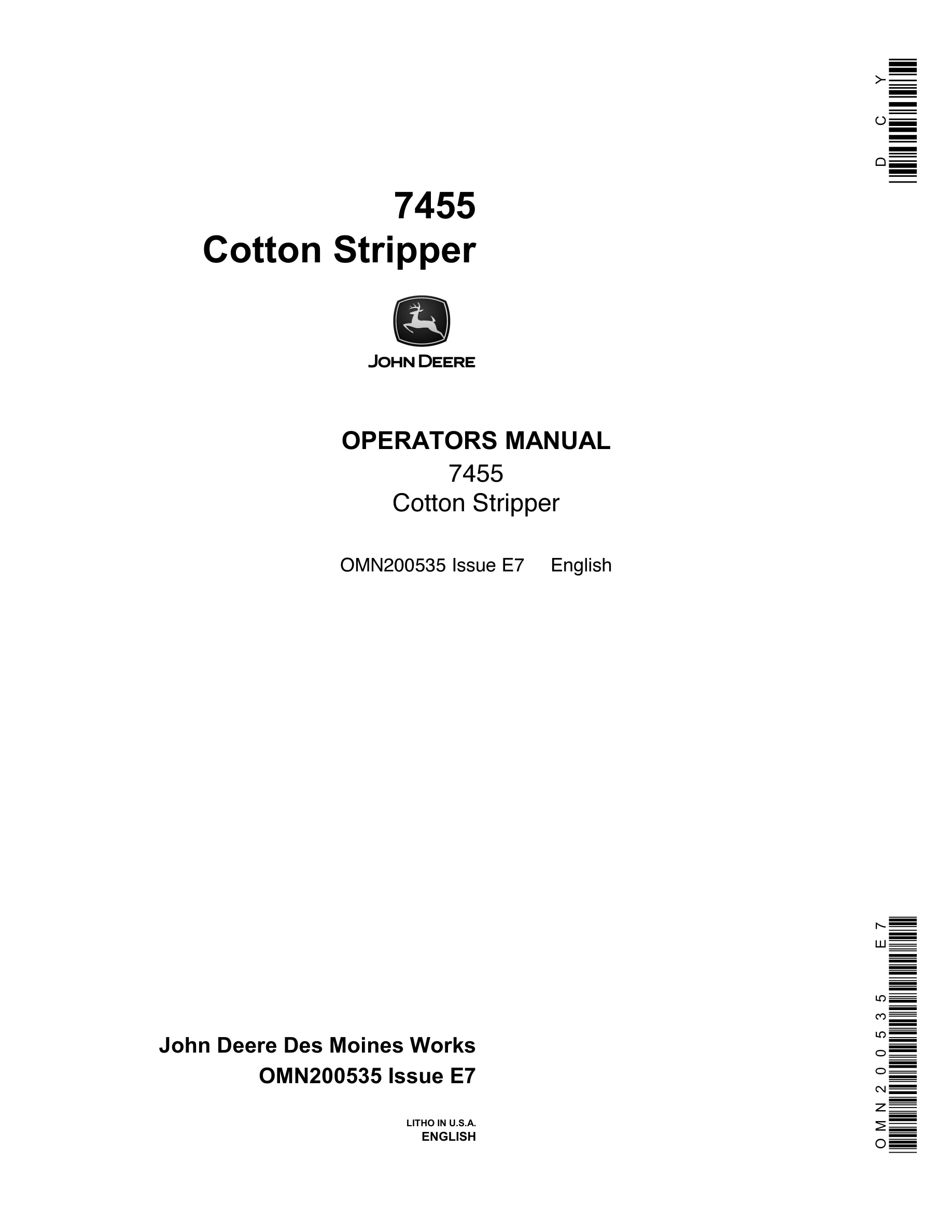John Deere 7455 Cotton Stripper Operator Manual OMN200535-1