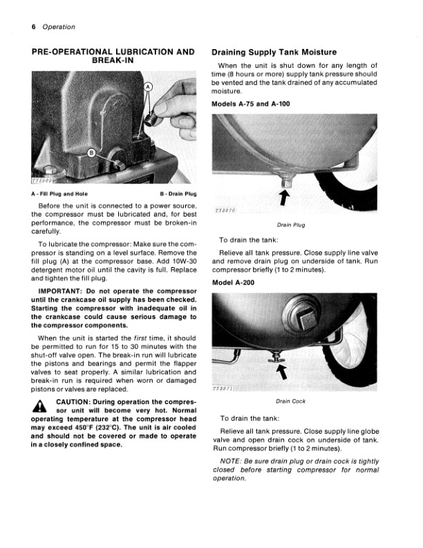 John Deere 75 A100 AND A200 Portable Tank Mounted Air Compessor Operator Manual OMTY4576 2