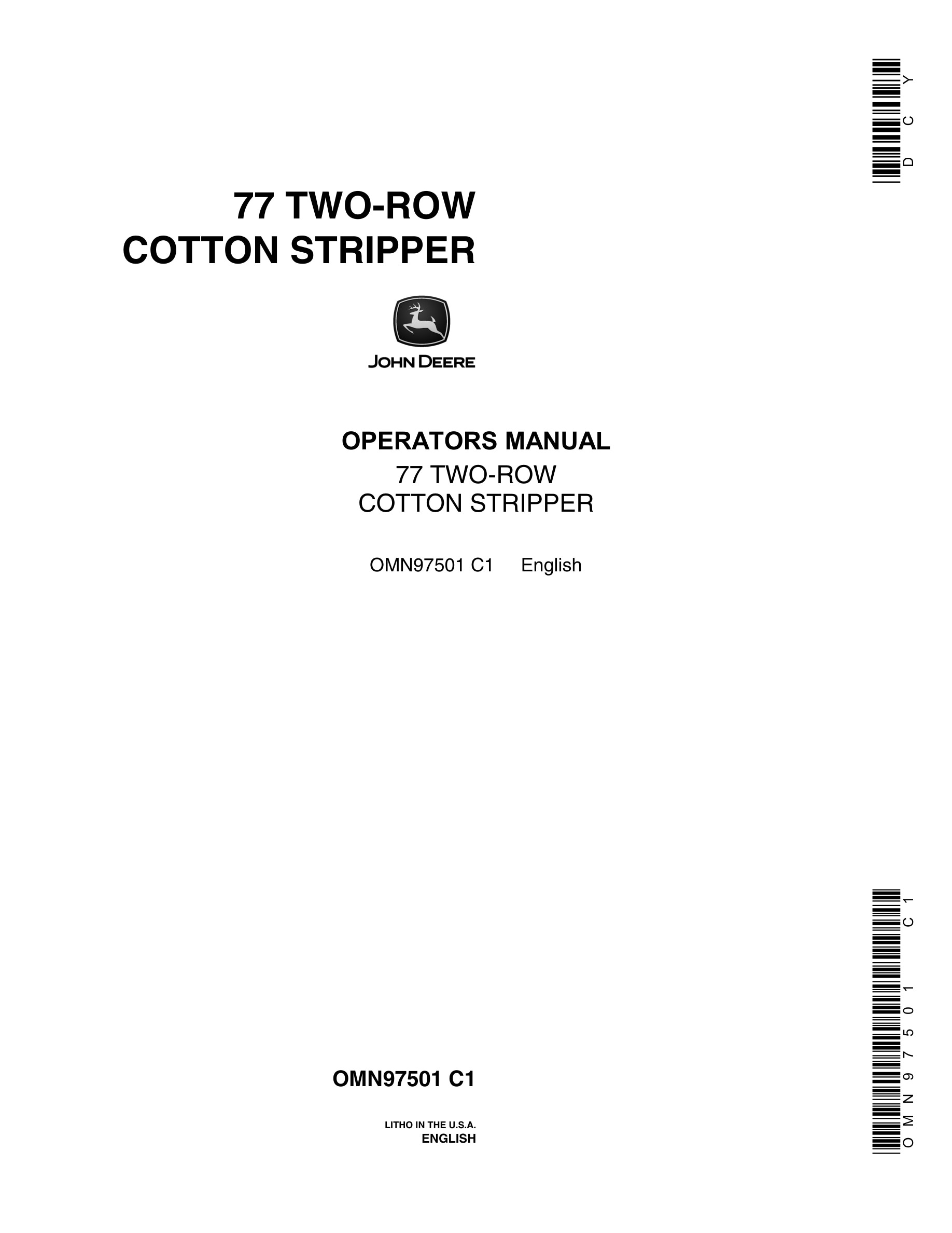 John Deere 77 Two Row Cotton Sripper Operator Manual OMN97501-1