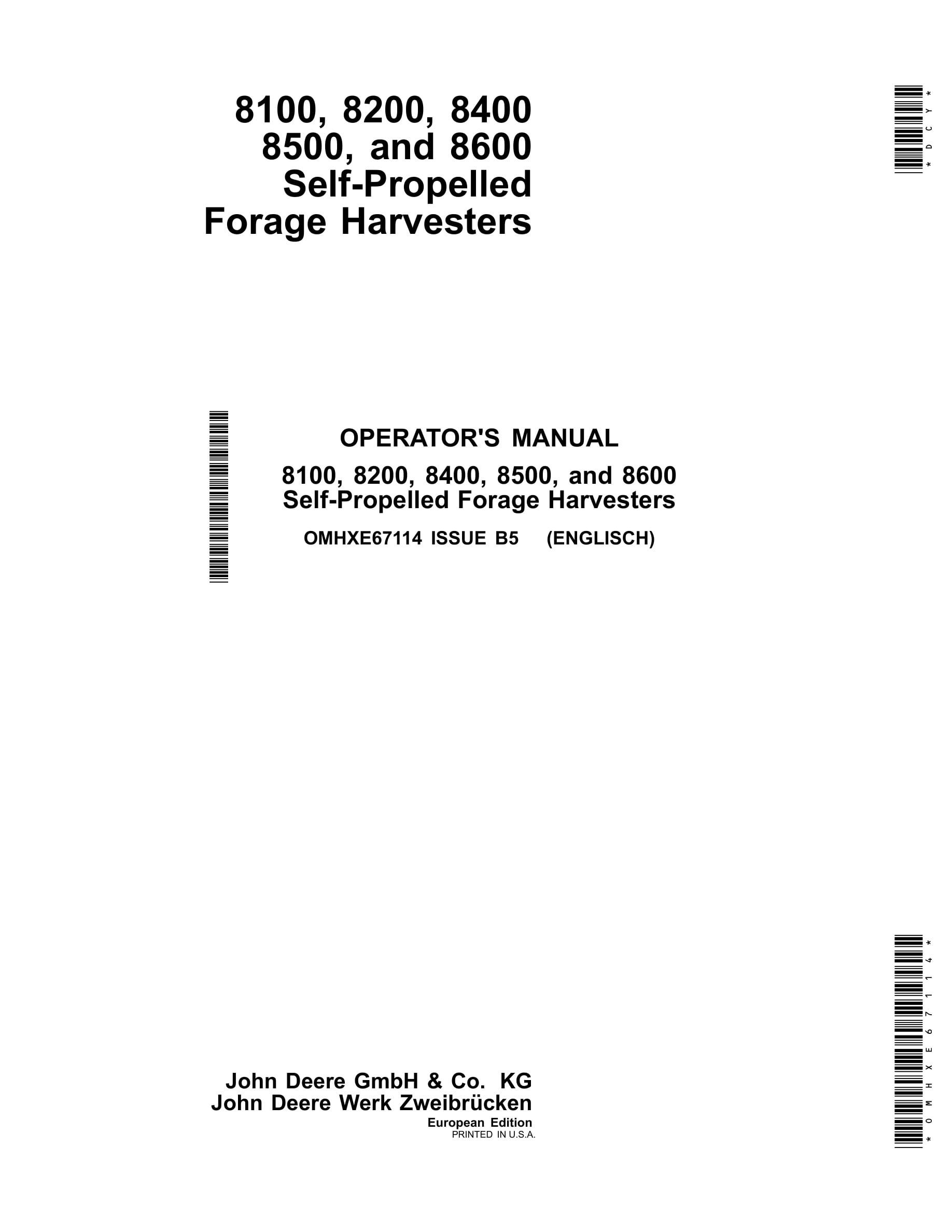 John Deere 8100, 8200, 8400, 8500, and 8600 Self Operator Manual OMHXE67114-1