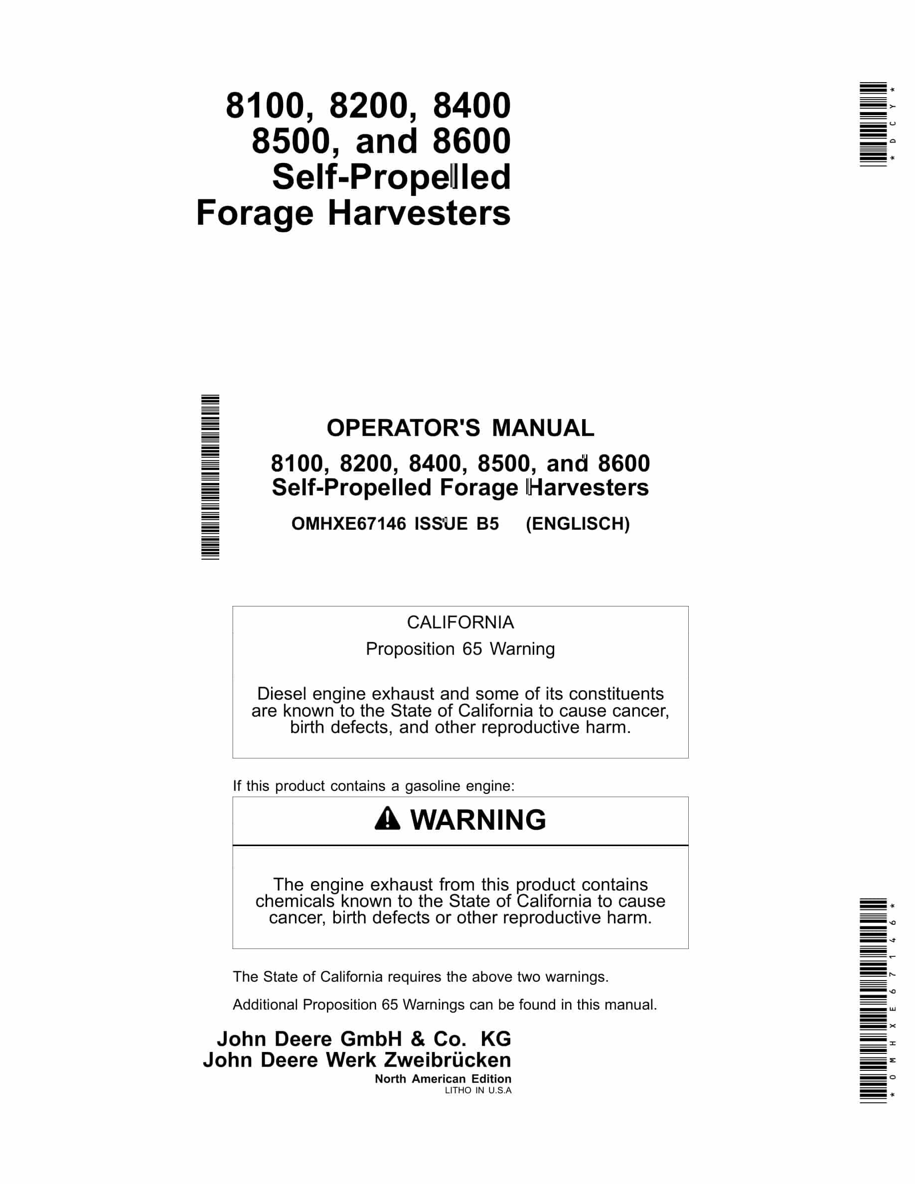 John Deere 8100, 8200, 8400, 8500, and 8600 Self Operator Manual OMHXE67146-1