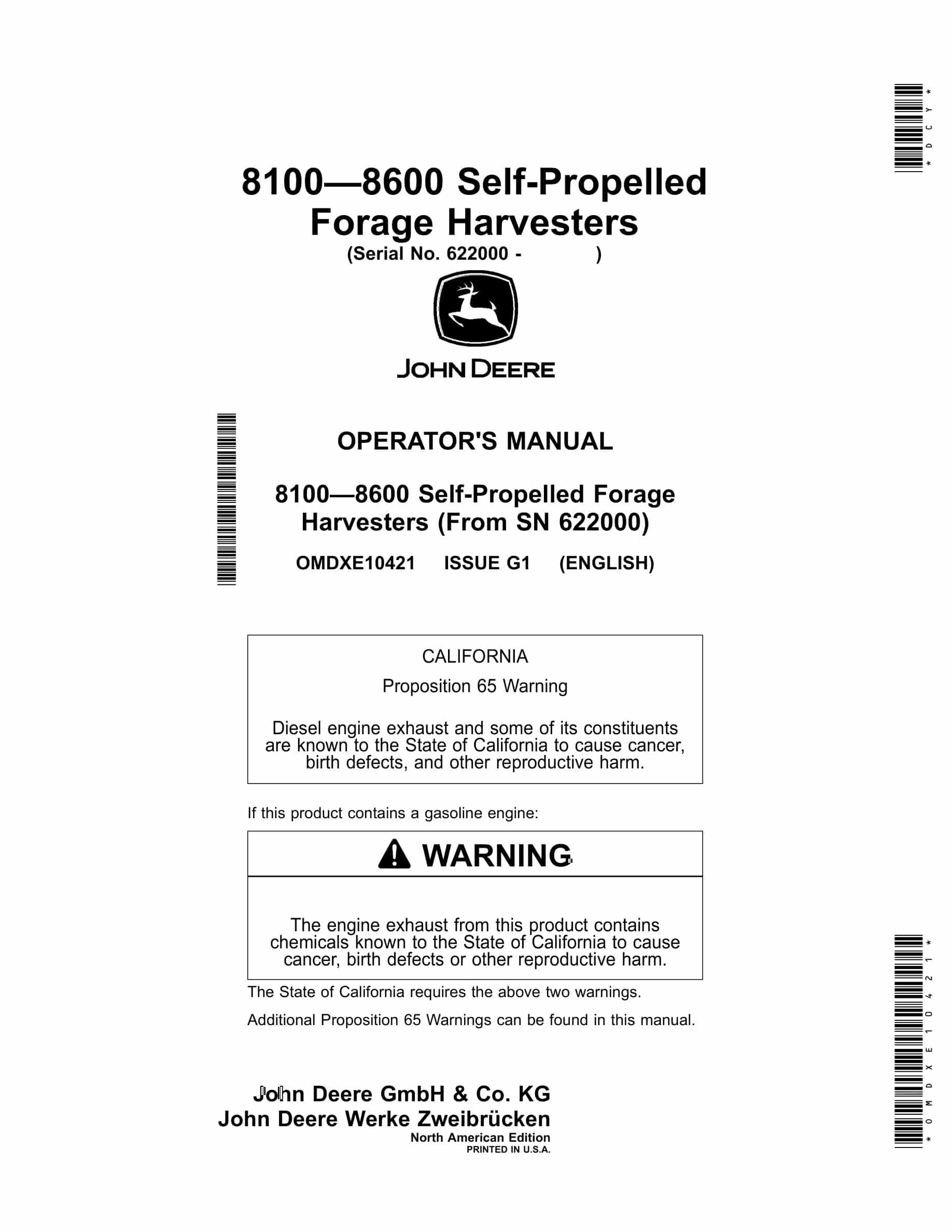 John Deere 8100 – 8600 Self-Propelled Forage Harvester Operator Manual OMDXE10421-1