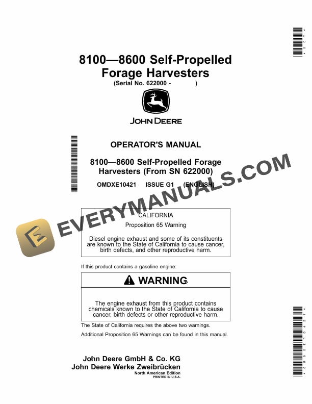 John Deere 8100 – 8600 Self-Propelled Forage Harvester Operator Manual OMDXE10421-1