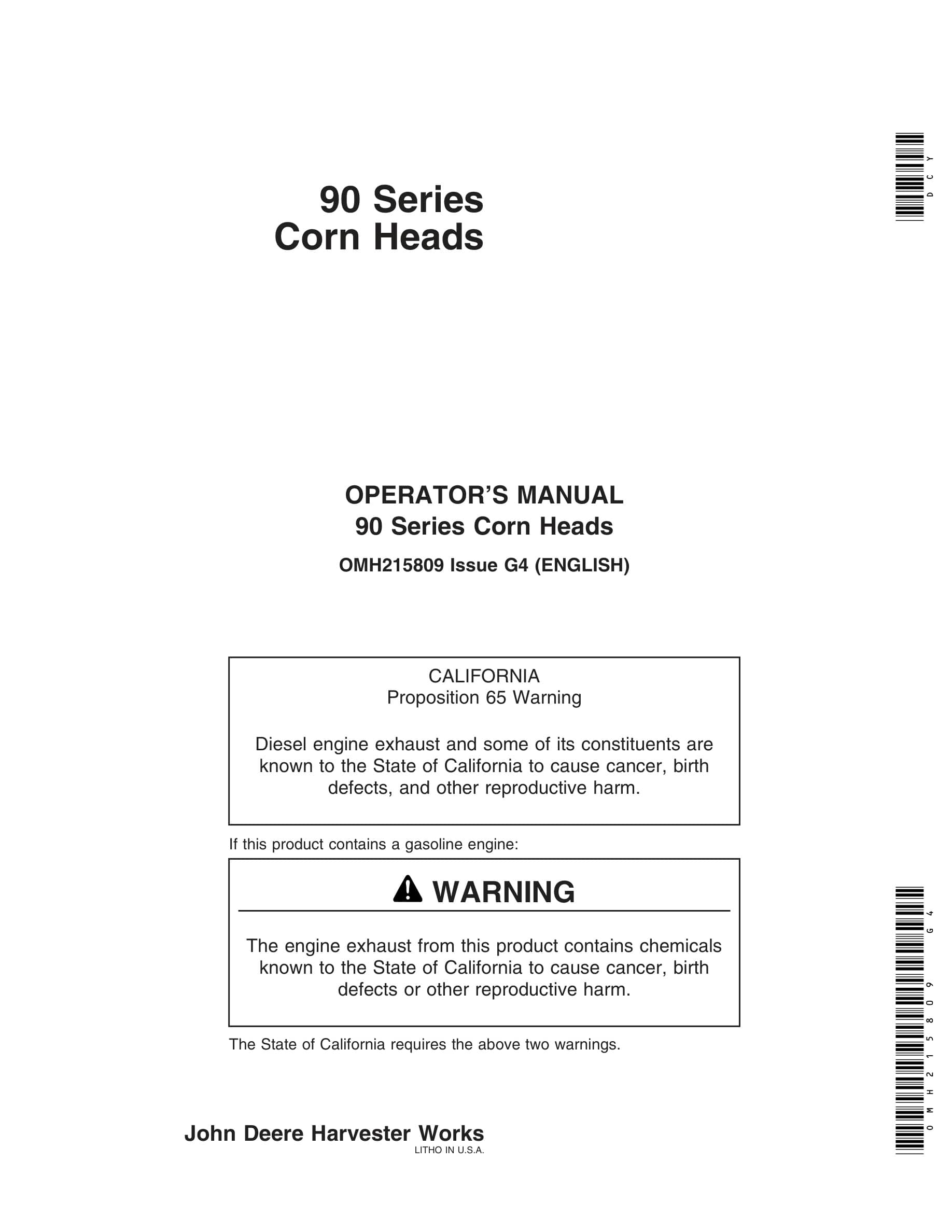John Deere 90 Series Corn Heads Operator Manual OMH215809-1