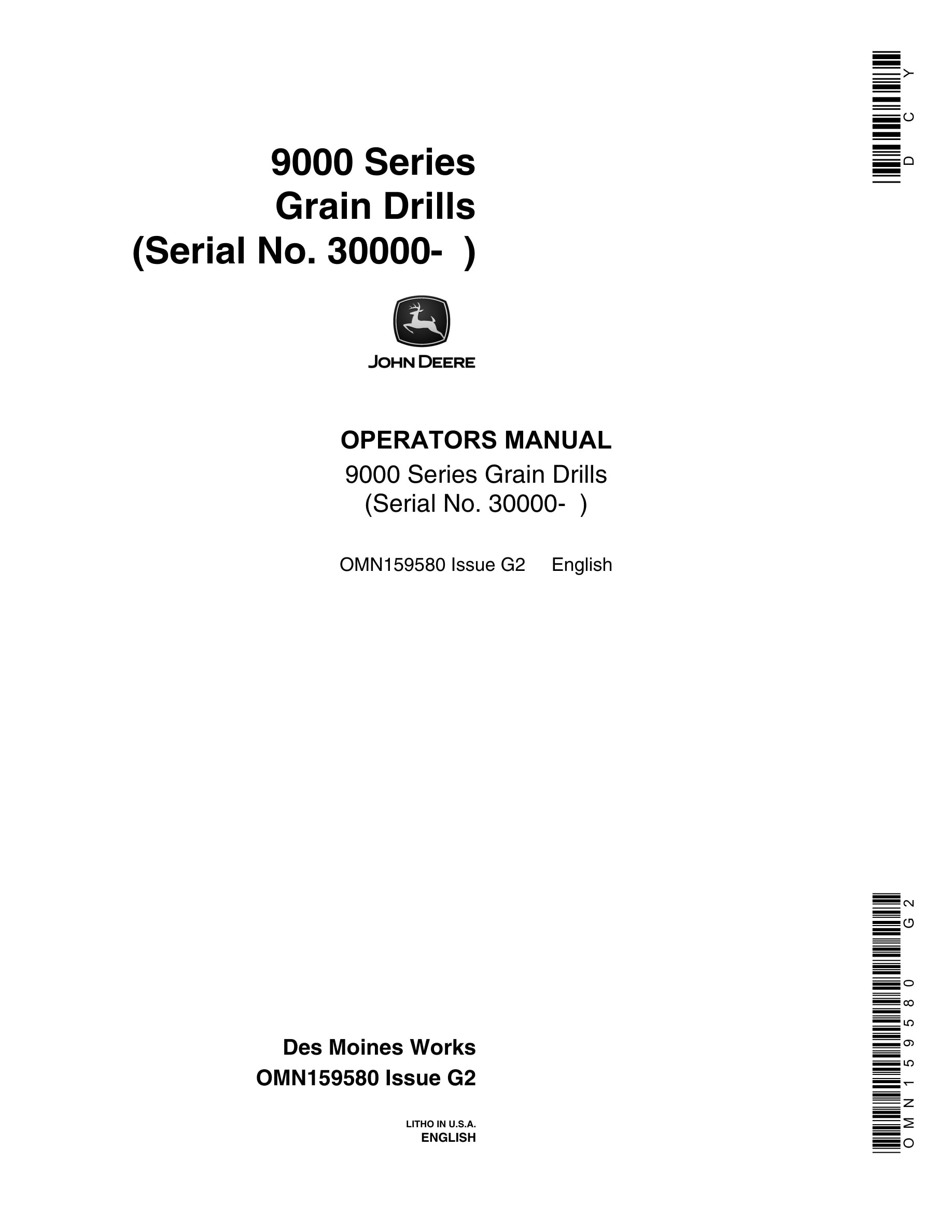 John Deere 9000 Series Grain Drill Operator Manual OMN159580-1