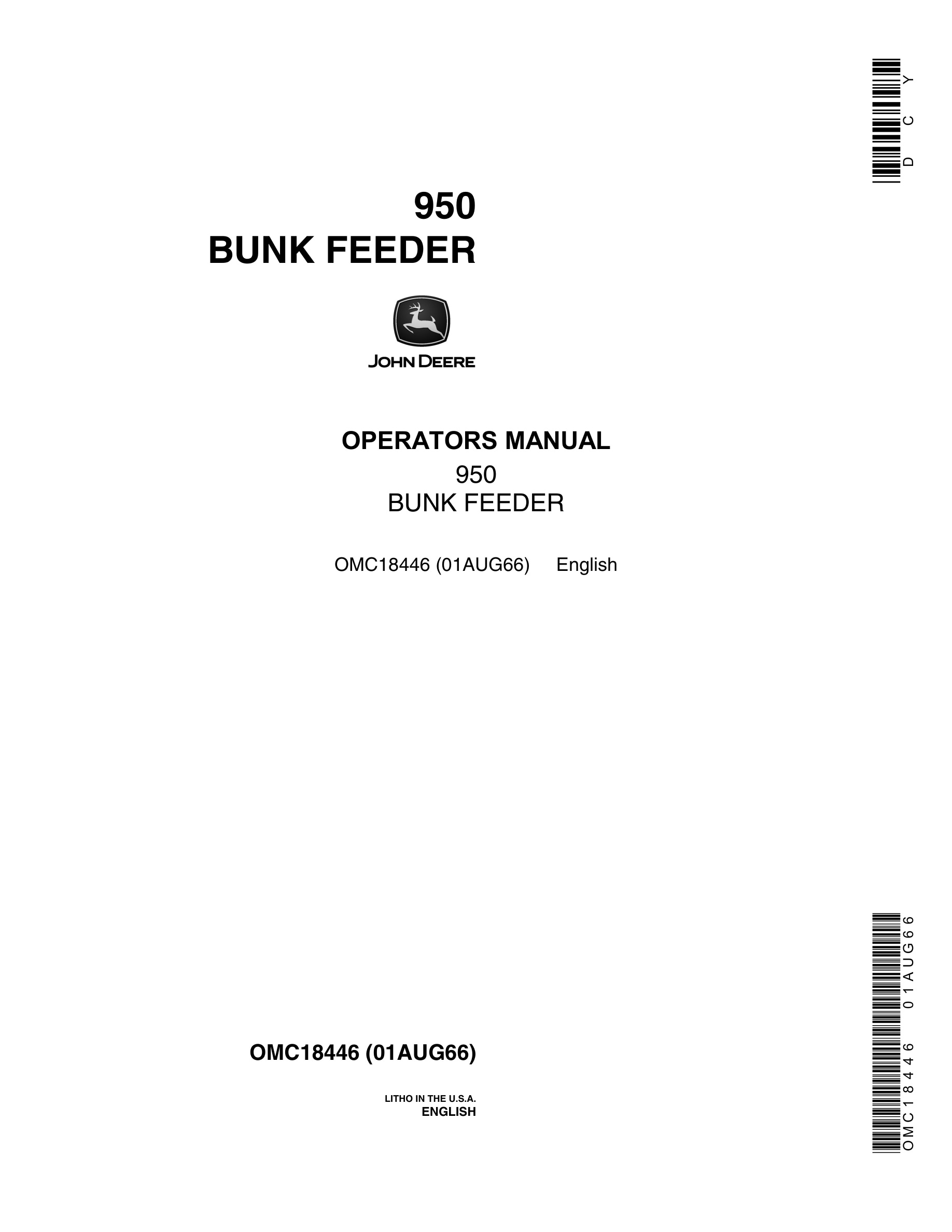 John Deere 950 BUNK FEEDER Operator Manual OMC18446-1