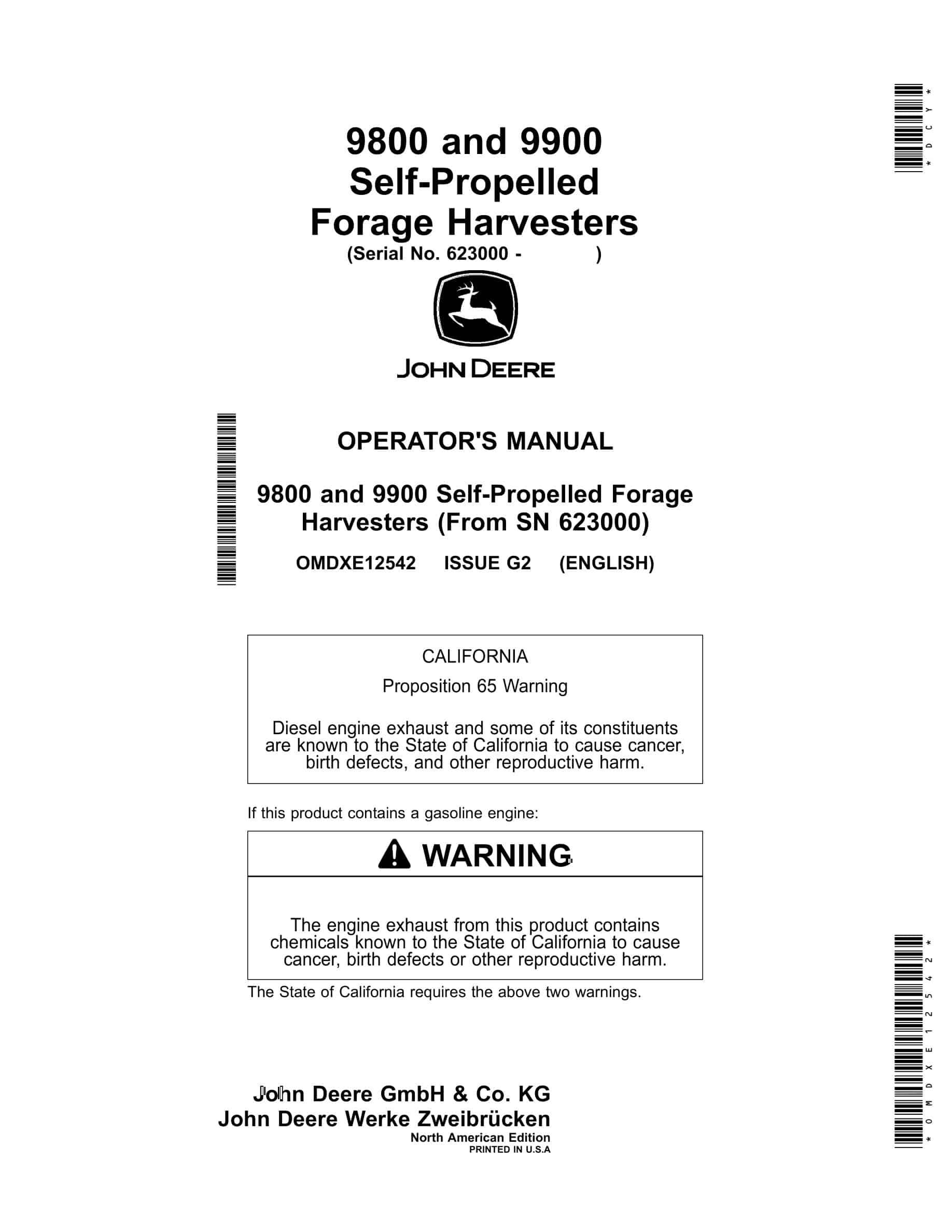 John Deere 9800 and 9900 Self-Propelled Forage Harvester Operator Manual OMDXE12542-1