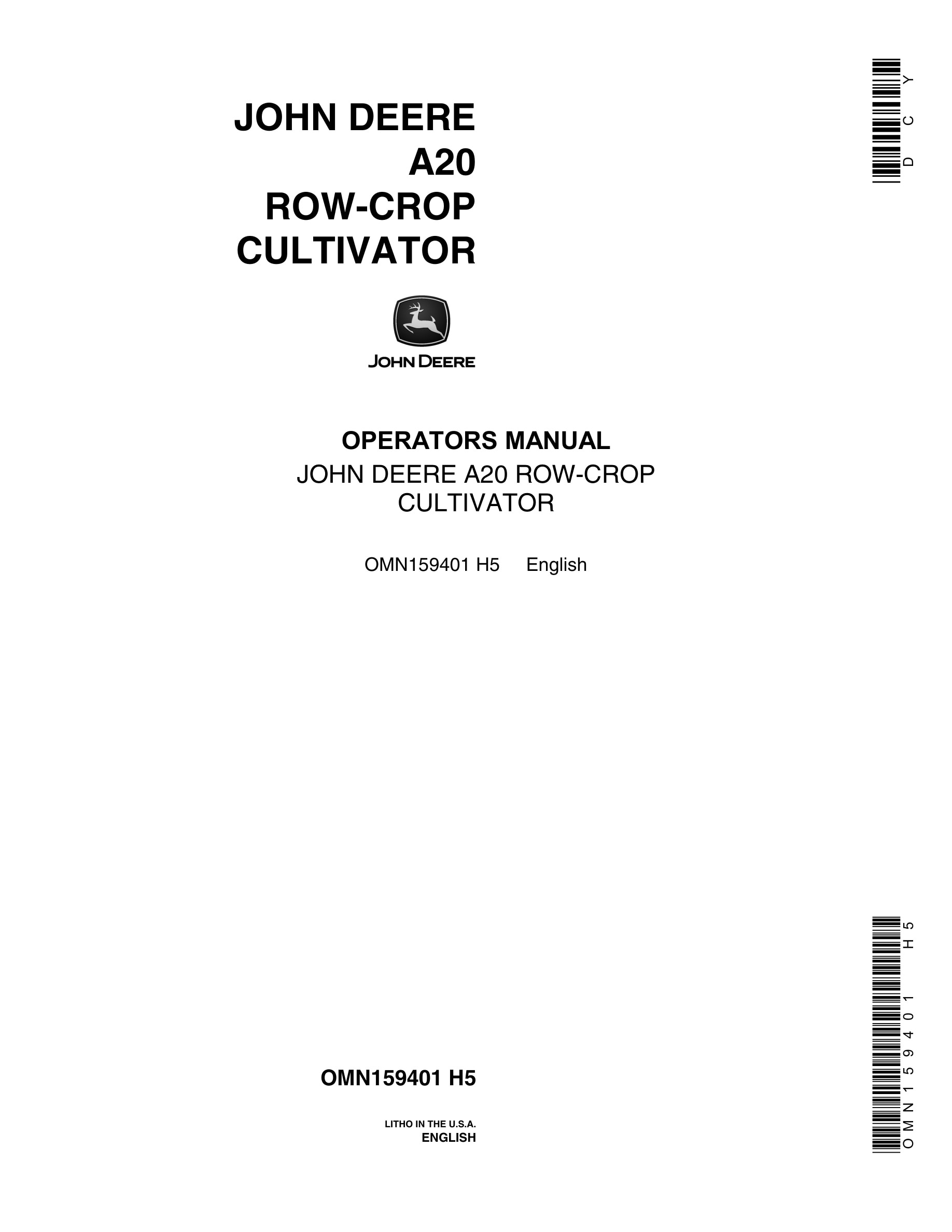 John Deere A20 ROW-CROP CULTIVATOR Operator Manual OMN159401-1
