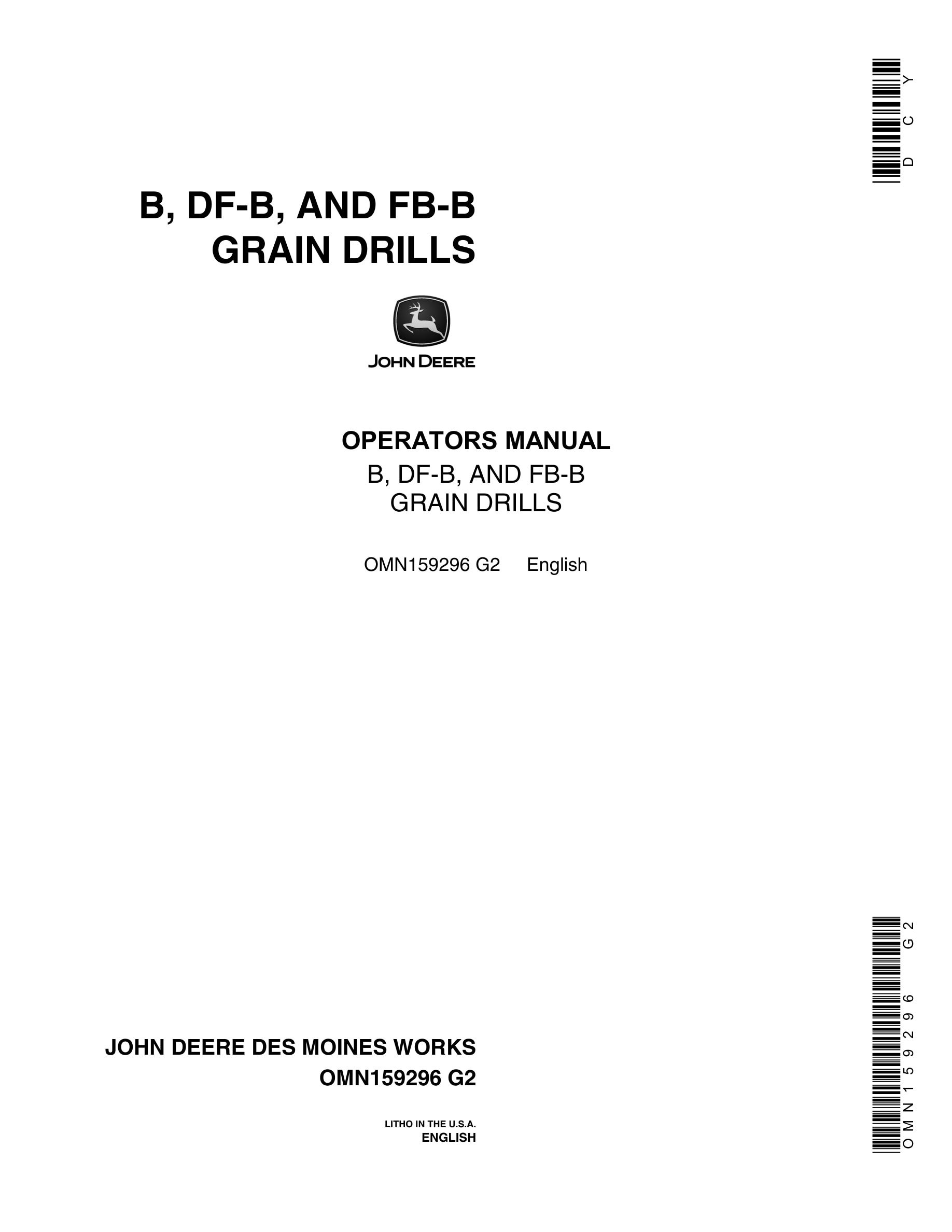 John Deere B, DF-B, AND FB-B GRAIN DRILL Operator Manual OMN159296-1