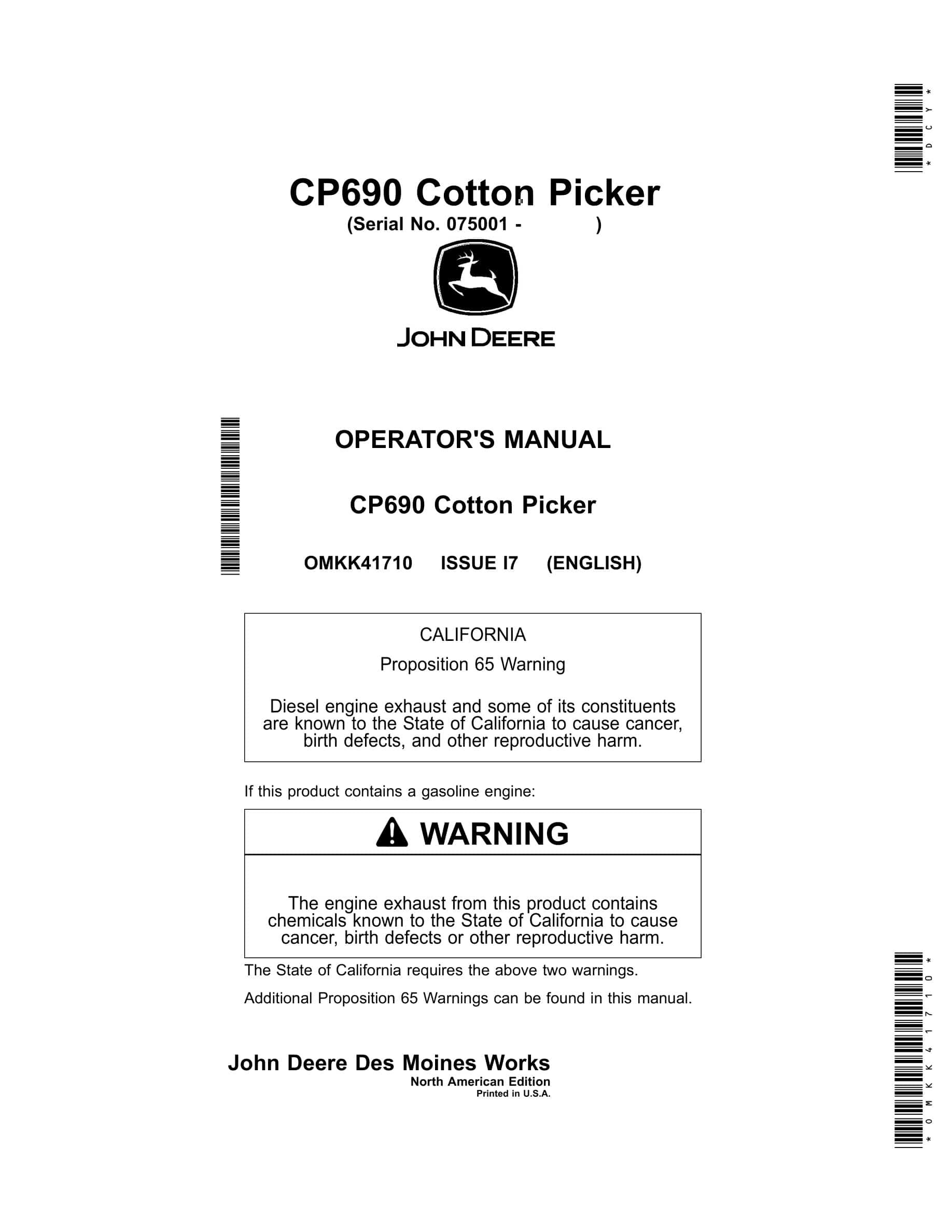 John Deere CP690 Cotton Picker Operator Manual OMKK41710-1