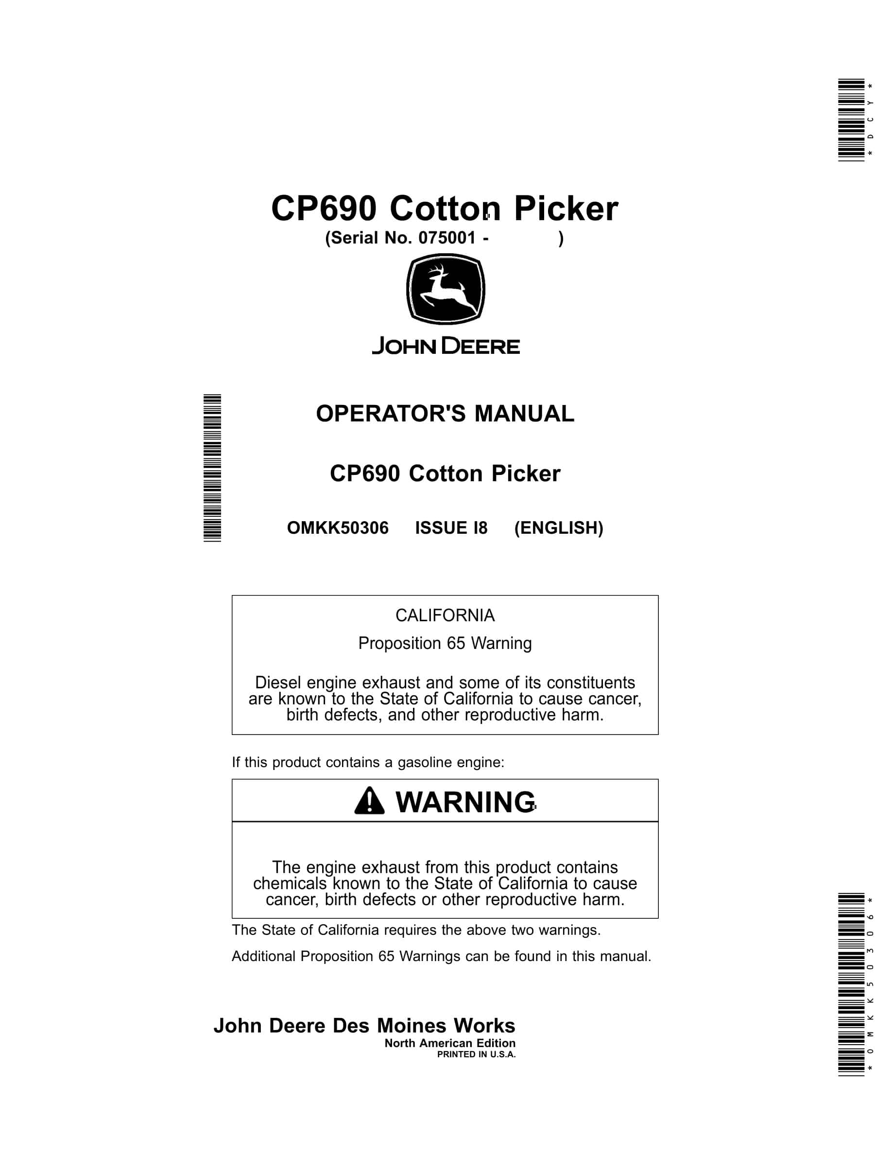 John Deere CP690 Cotton Picker Operator Manual OMKK50306-1