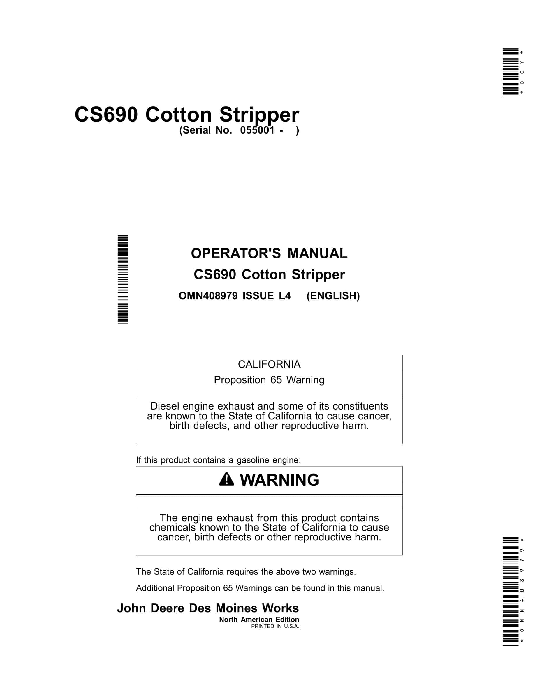 John Deere CS690 Cotton Sripper Operator Manual OMN408979-1