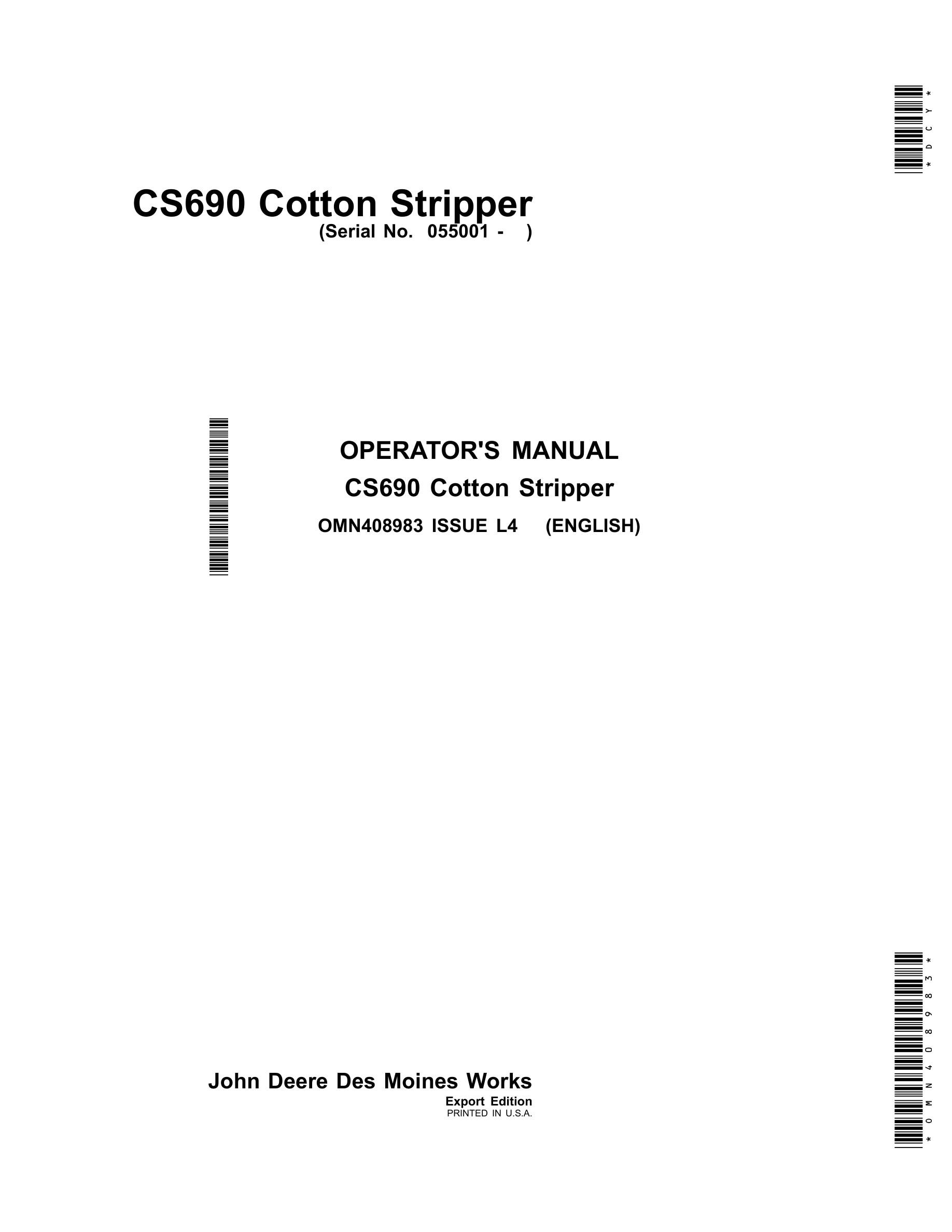 John Deere CS690 Cotton Sripper Operator Manual OMN408983-1