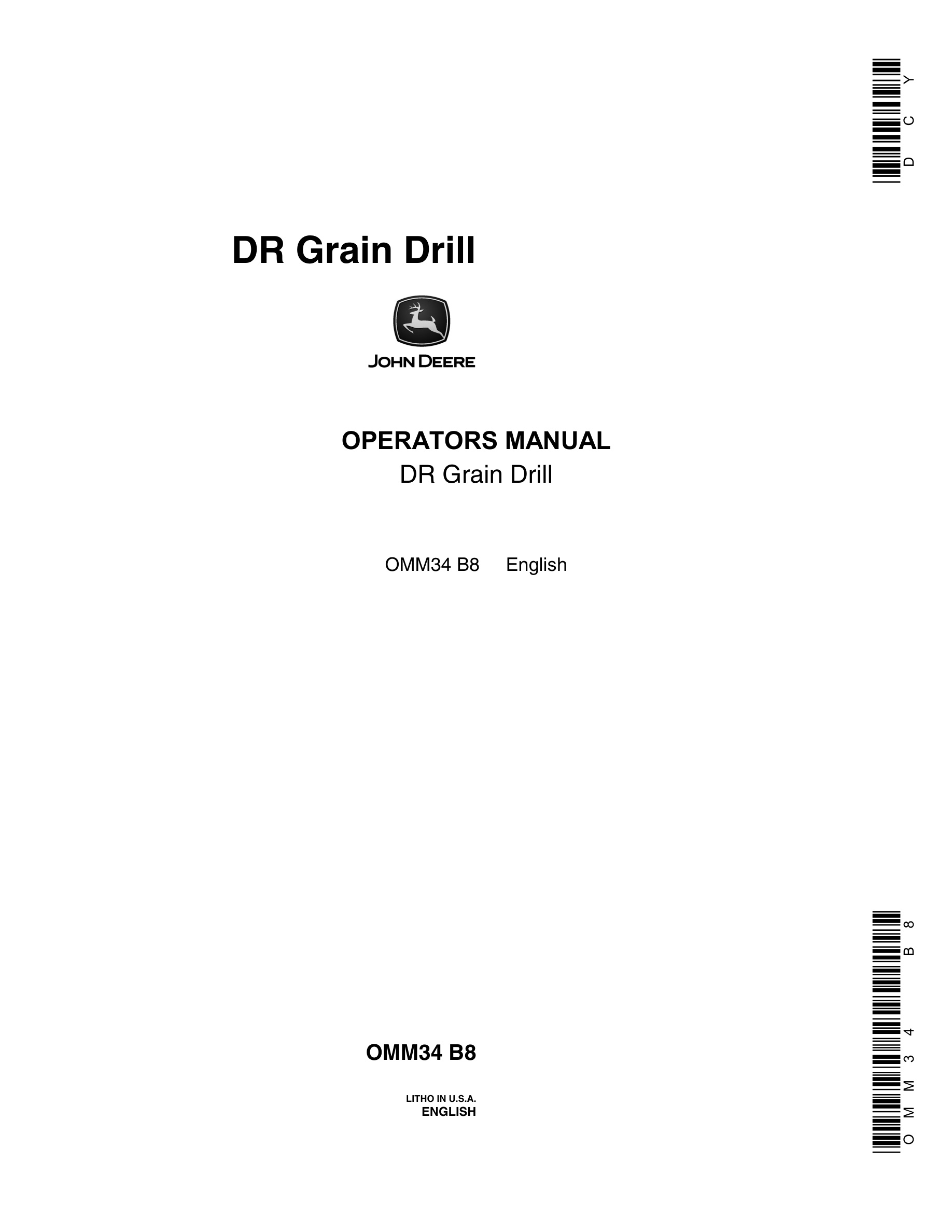 John Deere DR Grain Drill Operator Manual OMM34-1