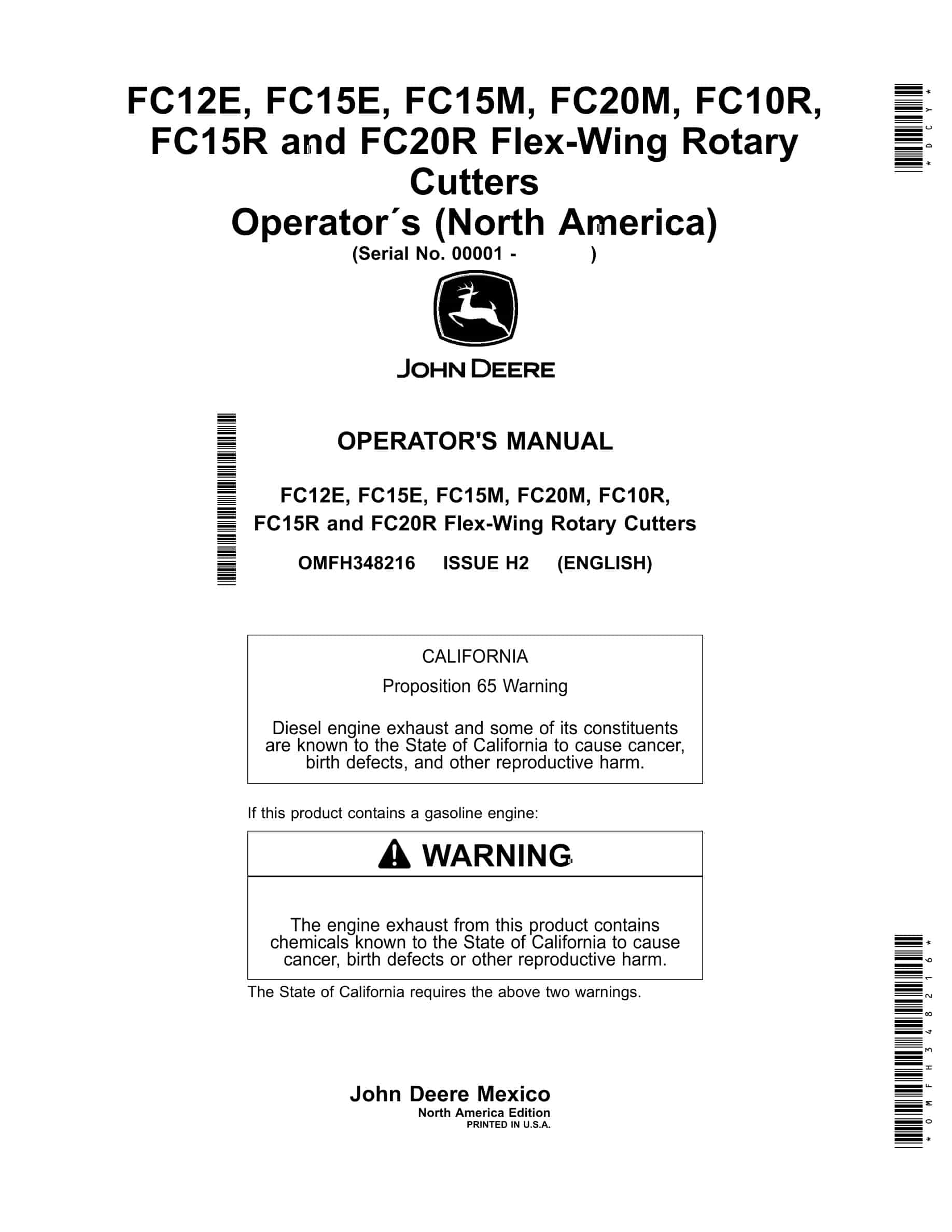 John Deere FC12E, FC15E, FC15M, FC20M, FC10R, FC15R and FC20R Flex Operator Manual OMFH348216-1