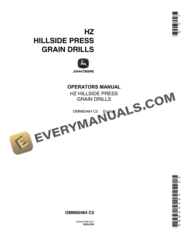 John Deere HZ HILLSIDE PRESS GRAIN DRILL Operator Manual OMM60464-1