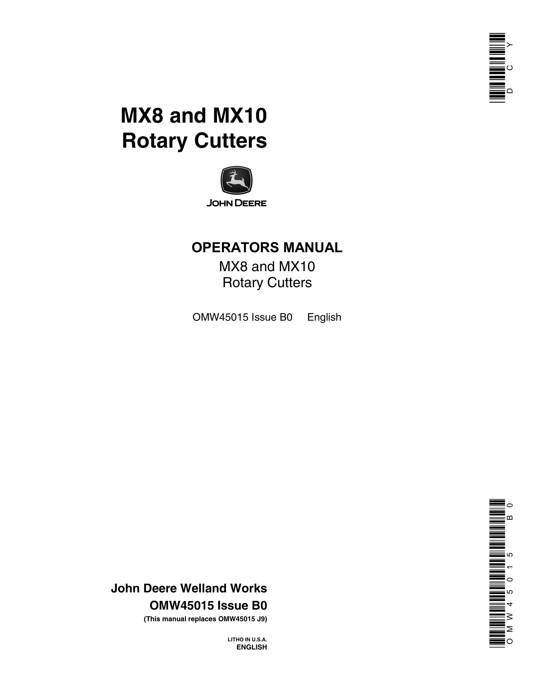 John Deere MX8 and MX10 Rotary Cutter Operator Manual OMW45015-1