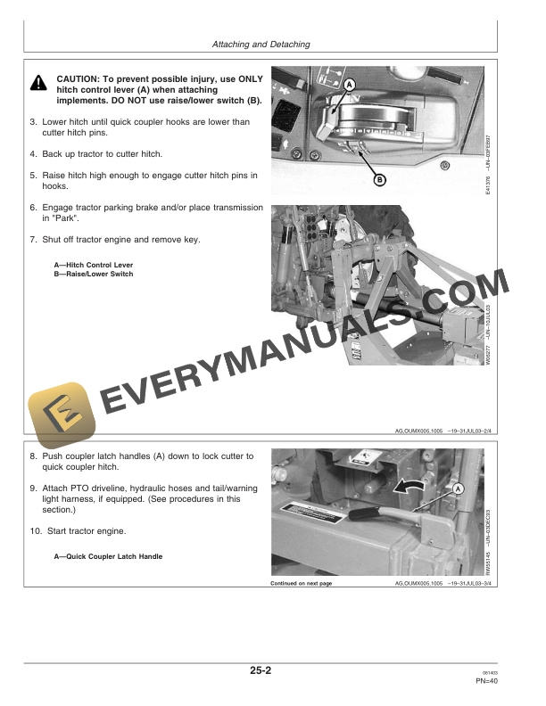 John Deere MX8 and MX10 Rotary Cutter Operator Manual OMW49833