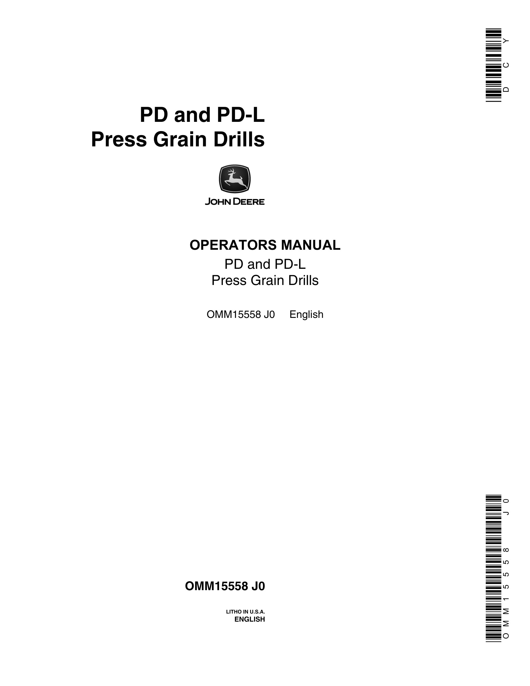 John Deere PD and PD-L Press Grain Drill Operator Manual OMM15558-1
