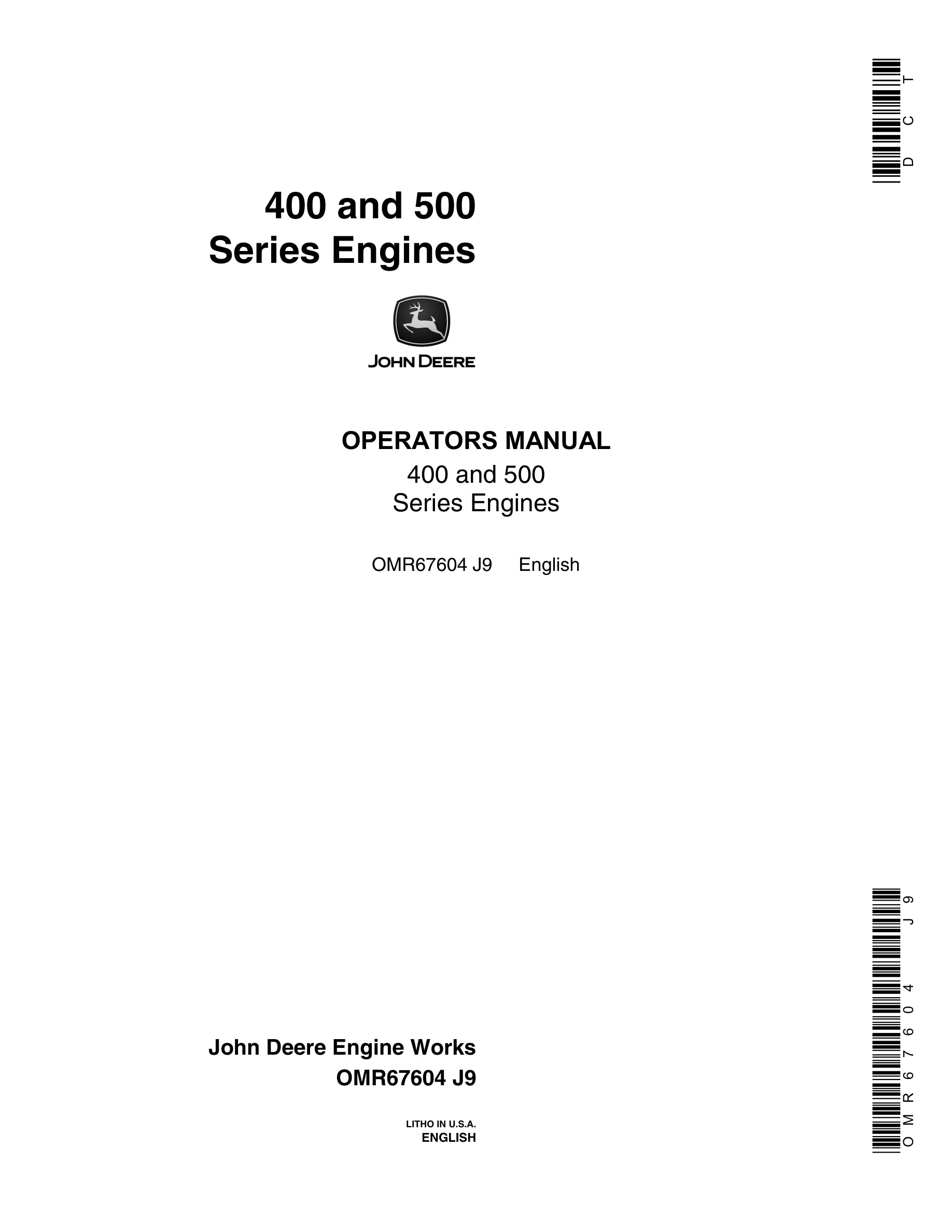 John Deere PowerTech 400 and 500 Series Engines Operator Manual OMR67604-1
