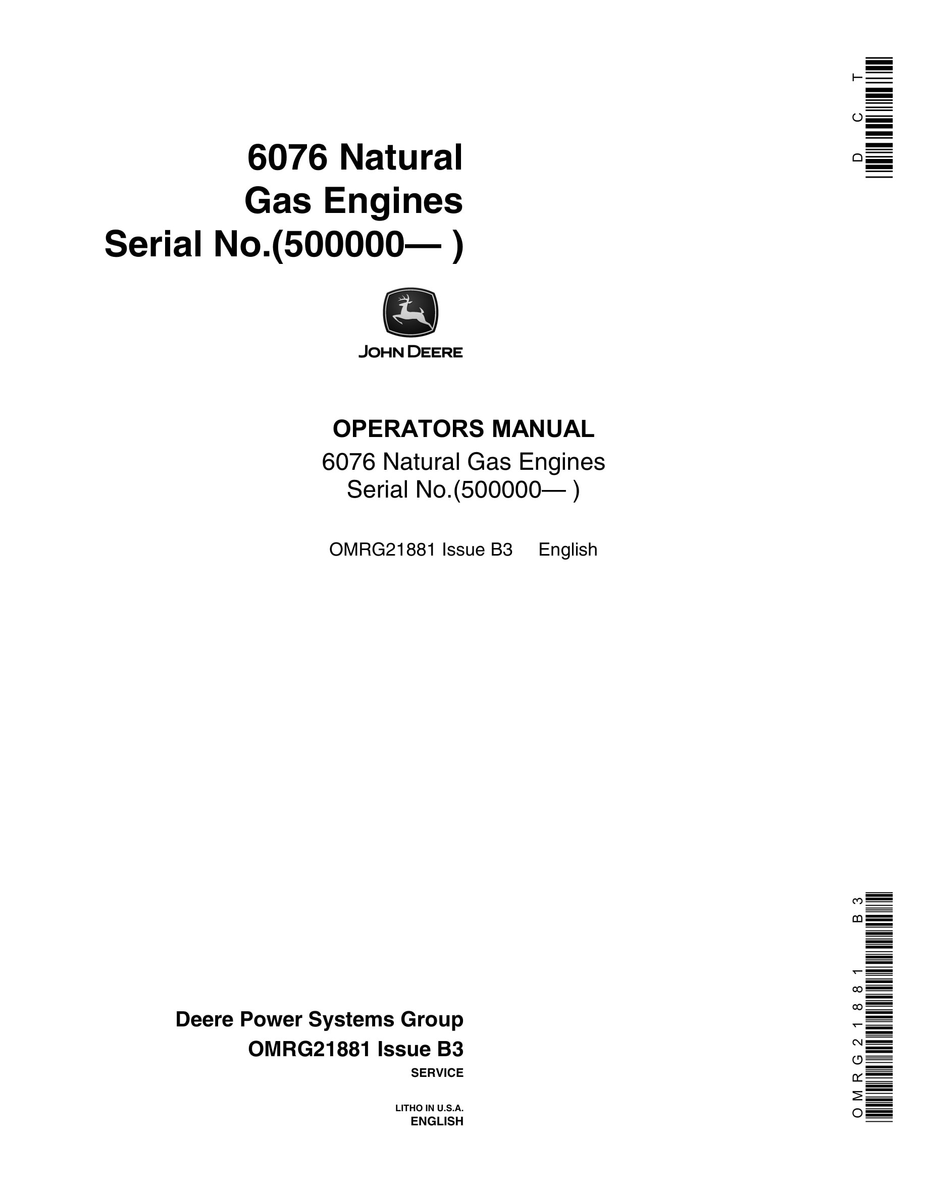 John Deere PowerTech 6076 Natural Gas Engines Operator Manual OMRG21881-1