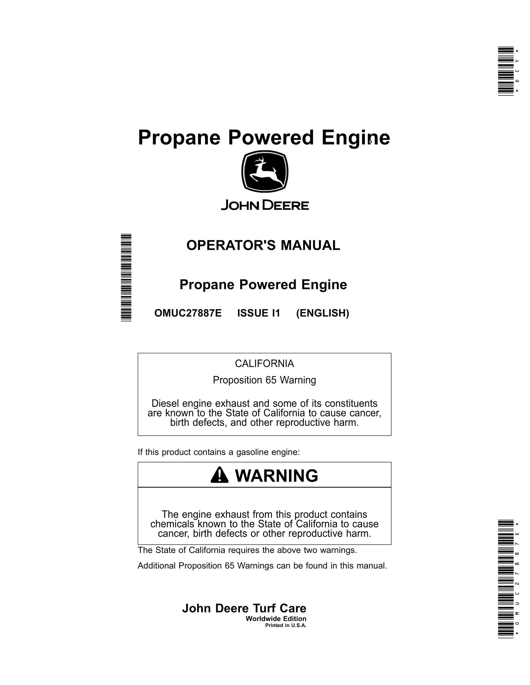 John Deere PowerTech Propane Powered Engine Operator Manual OMUC27887E-1