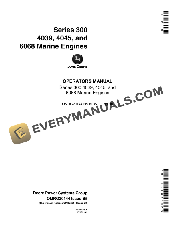 John Deere PowerTech Series 300 4039, 4045, and 6068 Marine Engines Operator Manual OMRG20144-1