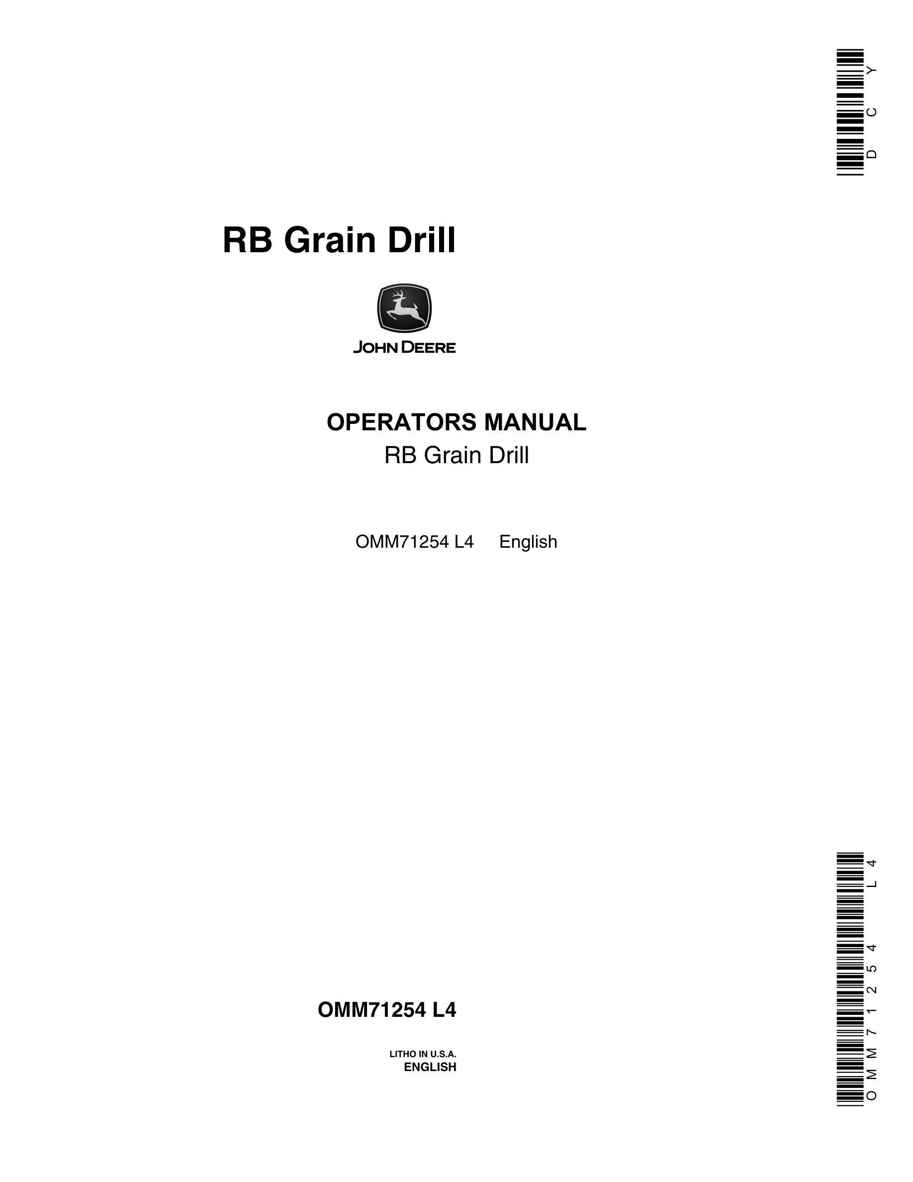 John Deere RB Grain Drill Operator Manual OMM71254-1
