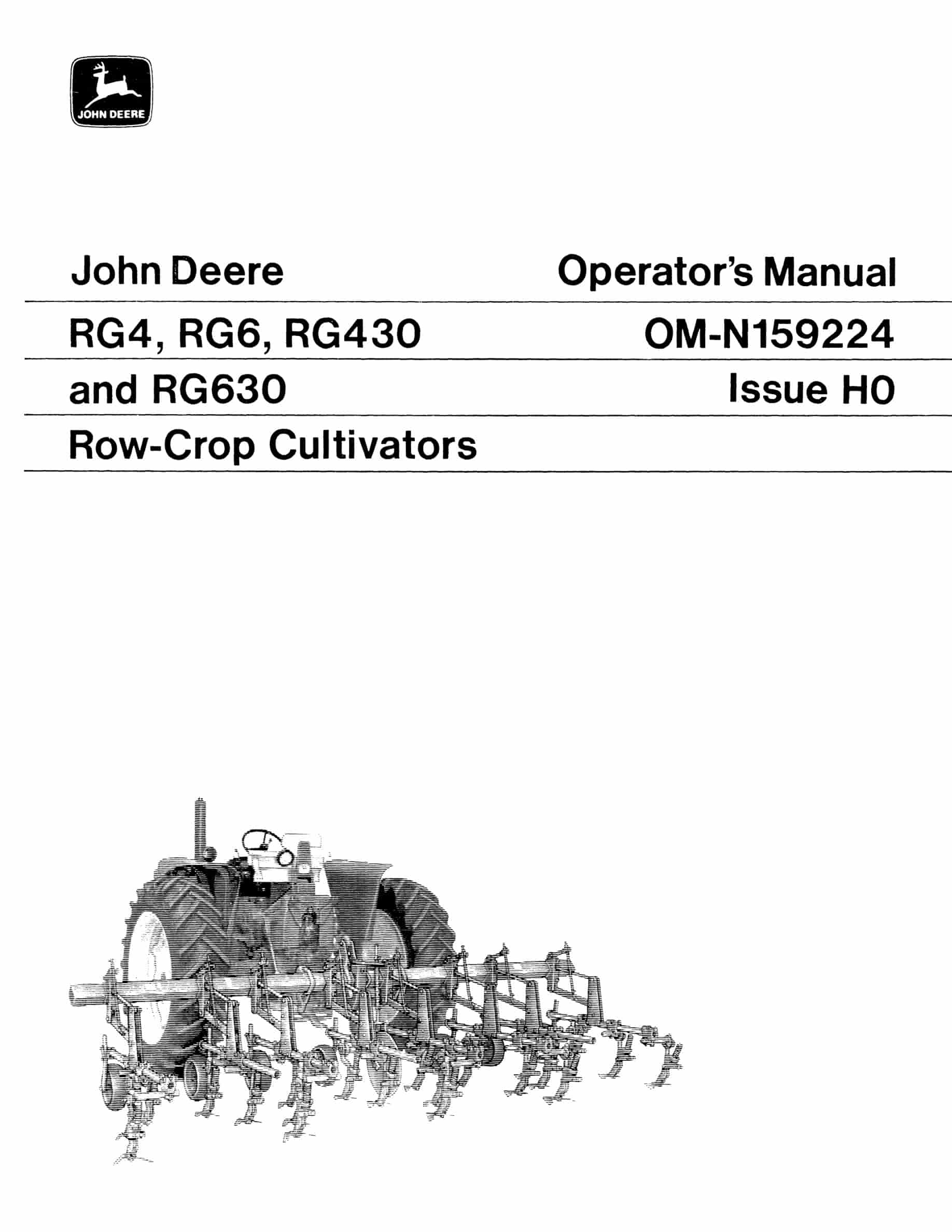 John Deere RG4 RG6 RG530 and RG630 Row Crop CULTIVATOR Operator Manual OMN159224-1