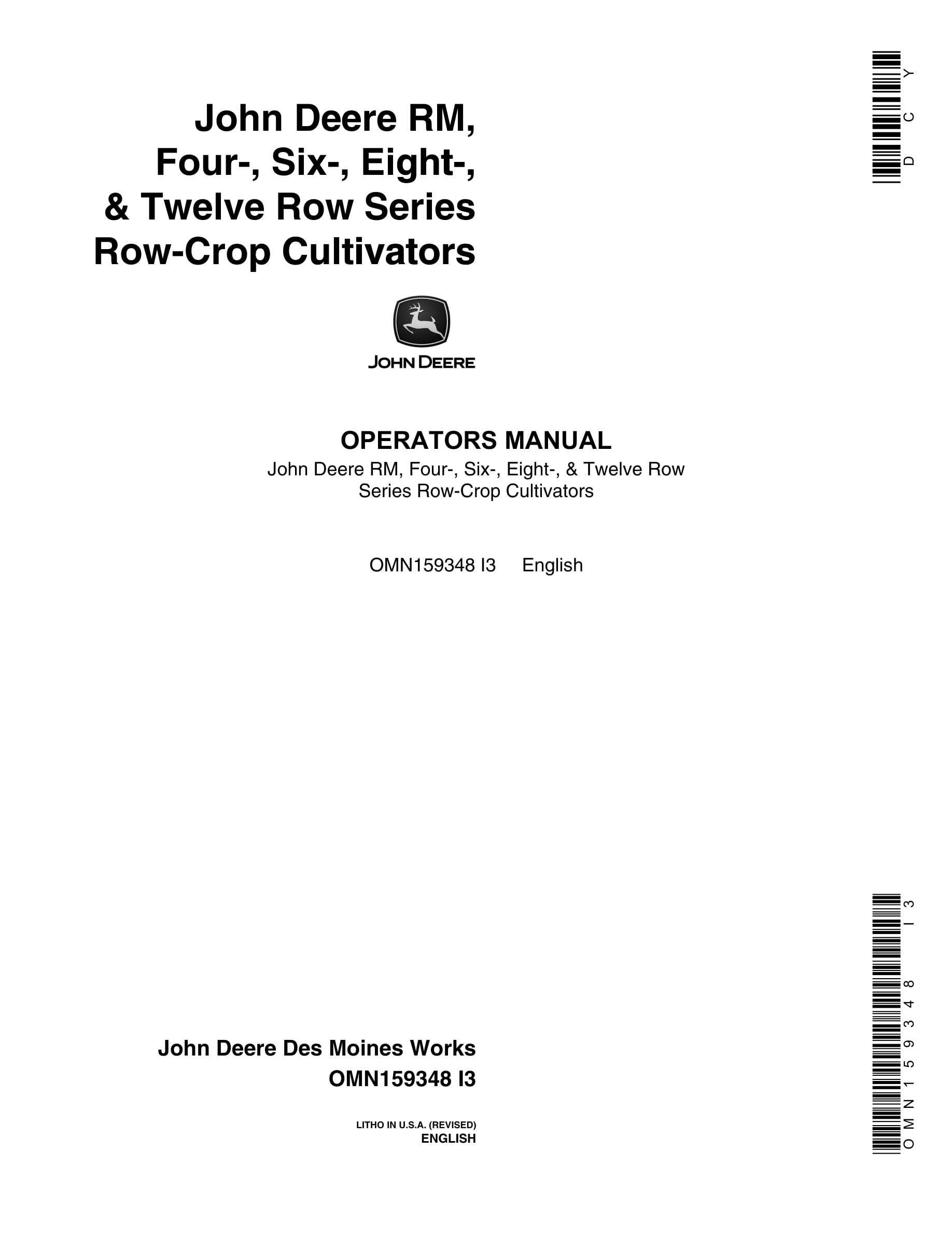 John Deere RM, Four-, Six-, Eight-, & Twelve Row Series Row Operator Manual OMN159348-1