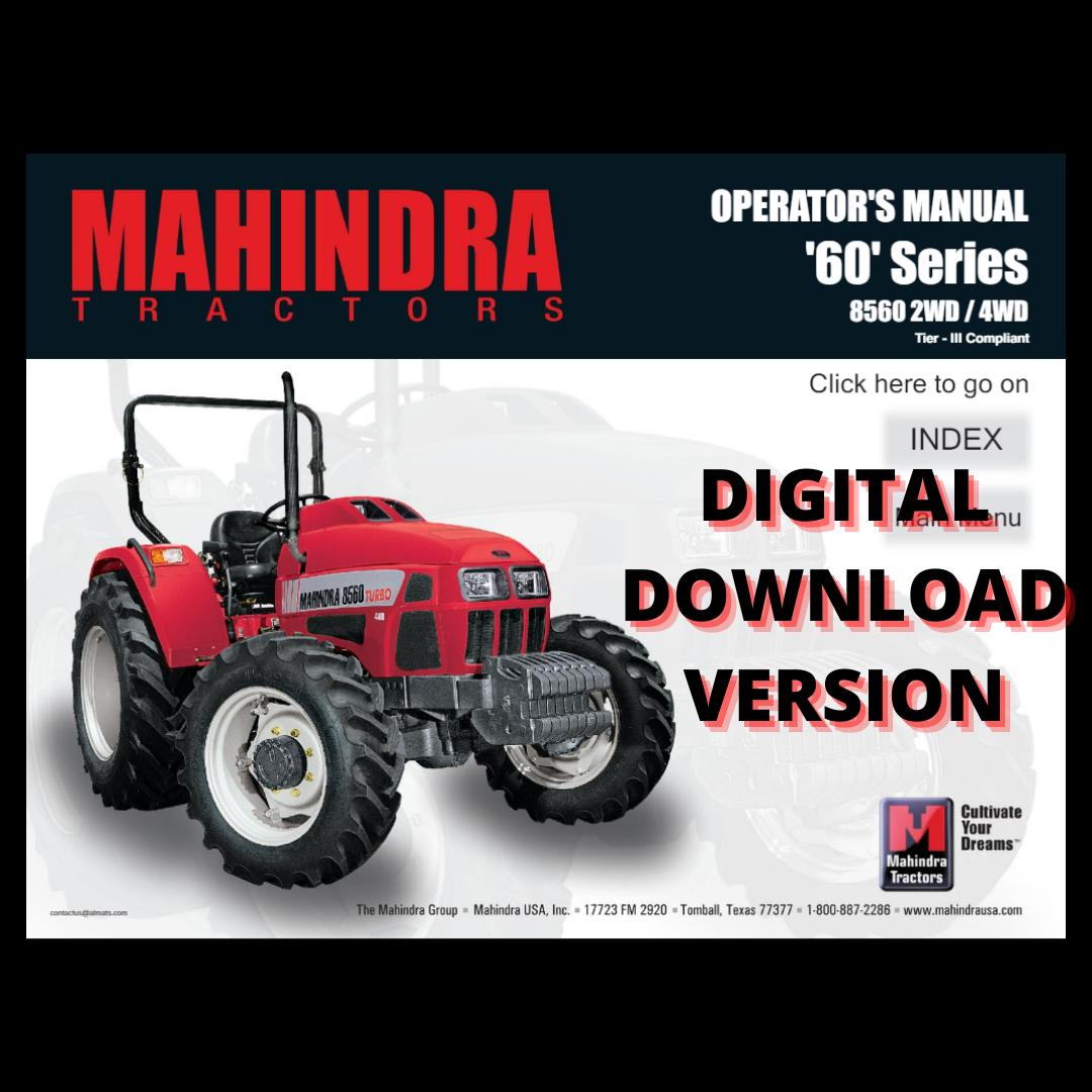 Mahindra Tractor 8560 2WD 4WD Operator Manual