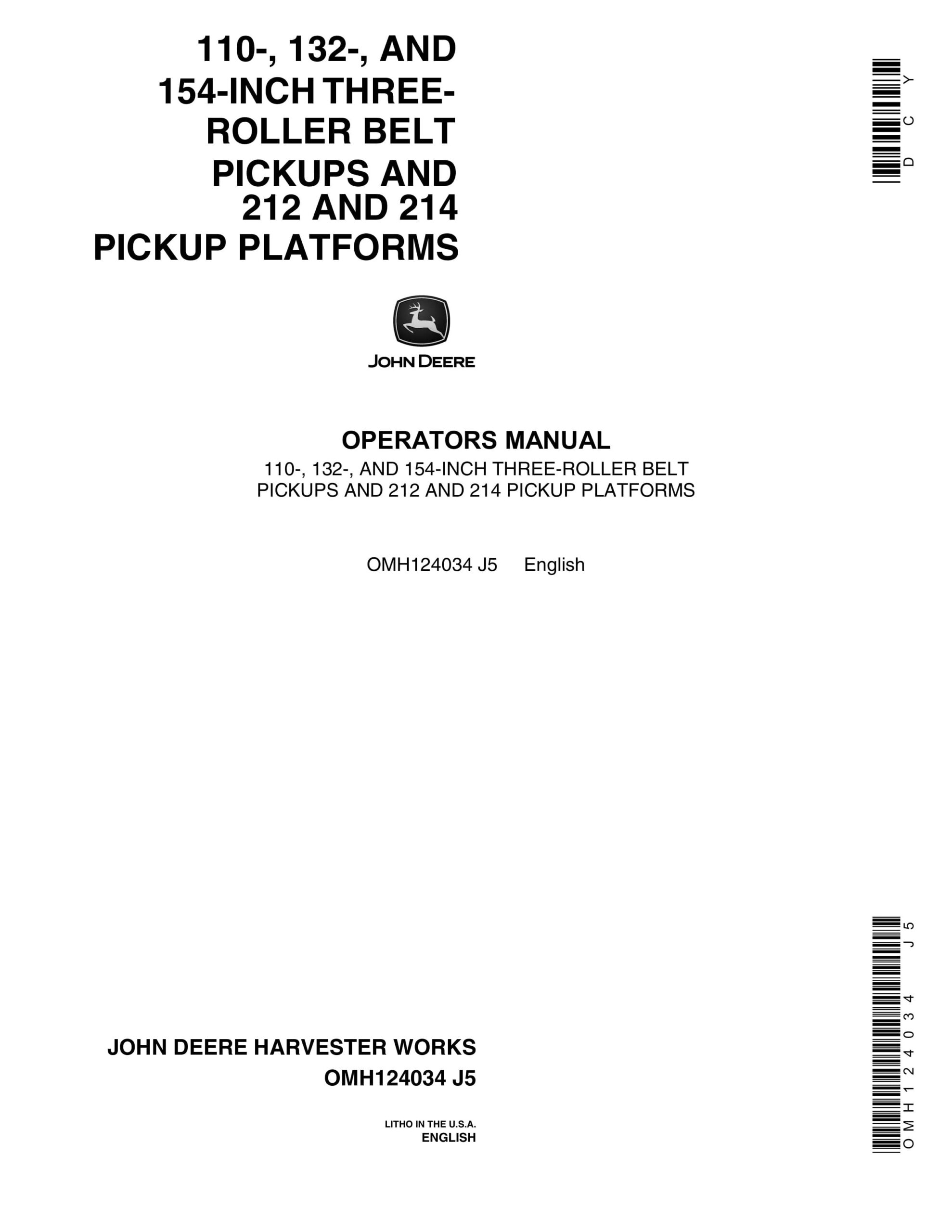 John Deere 110-, 132-, AND 154-INCH THREE Operator Manual OMH124034-1