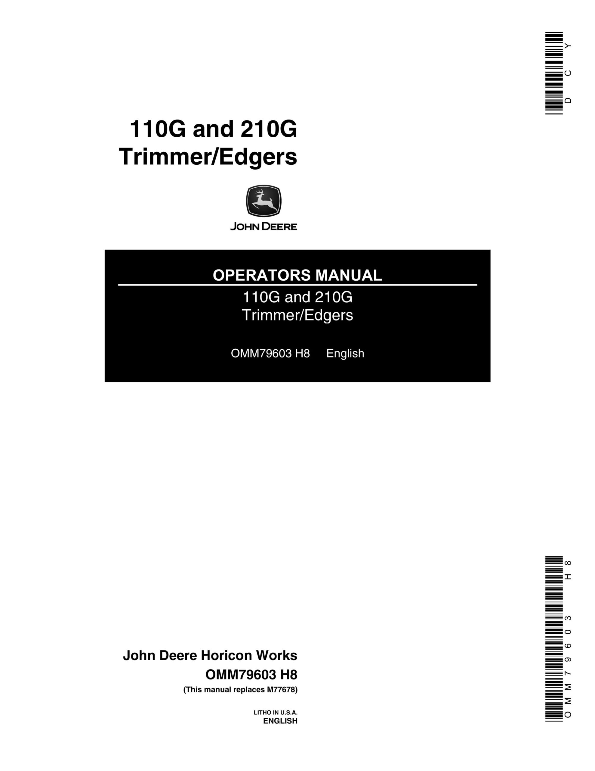 John Deere 110G and 210G Trimmer Edgers Operator Manual OMM79603-1